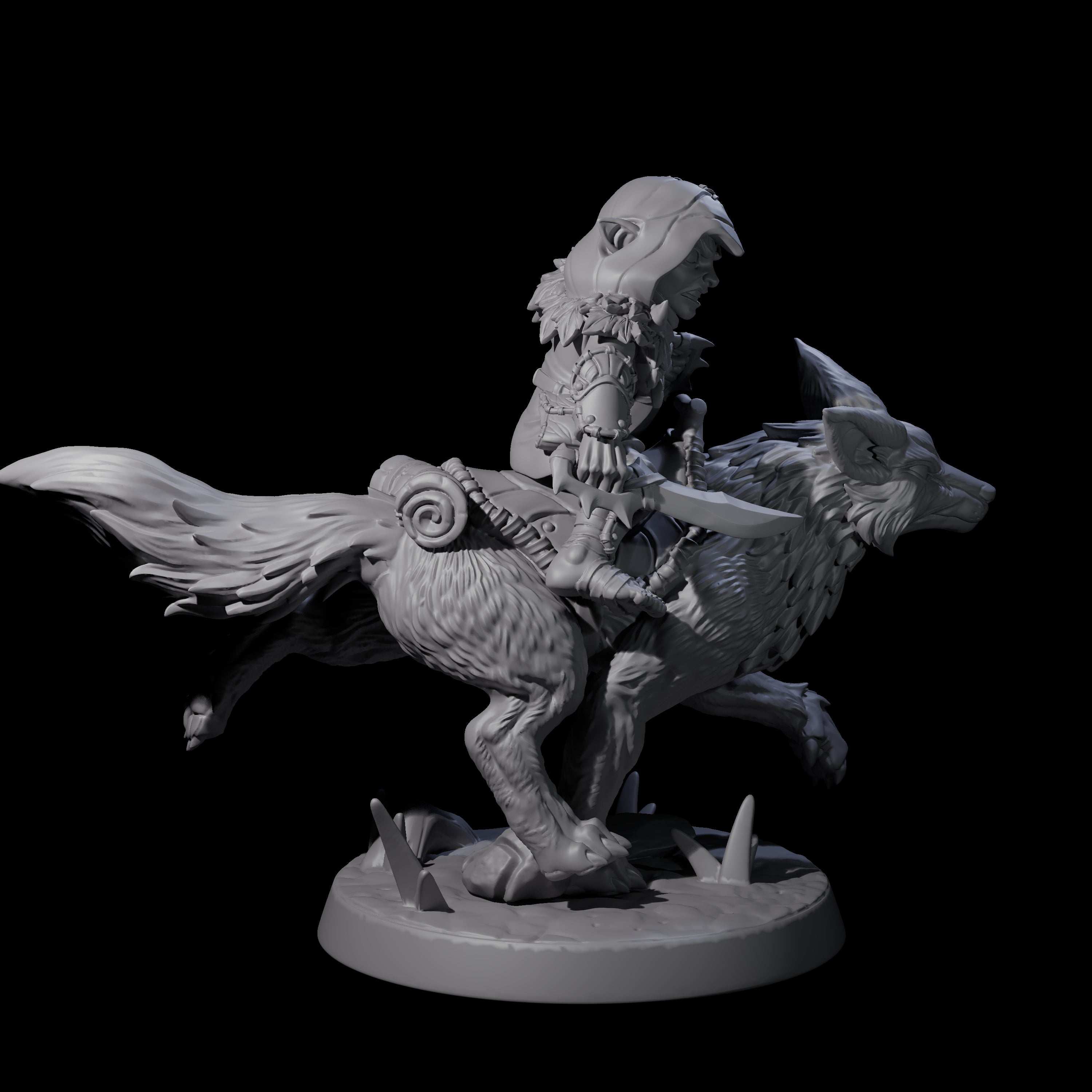 Forest Halfing Warrior Riding Fox A Miniature for Dungeons and Dragons, Pathfinder or other TTRPGs