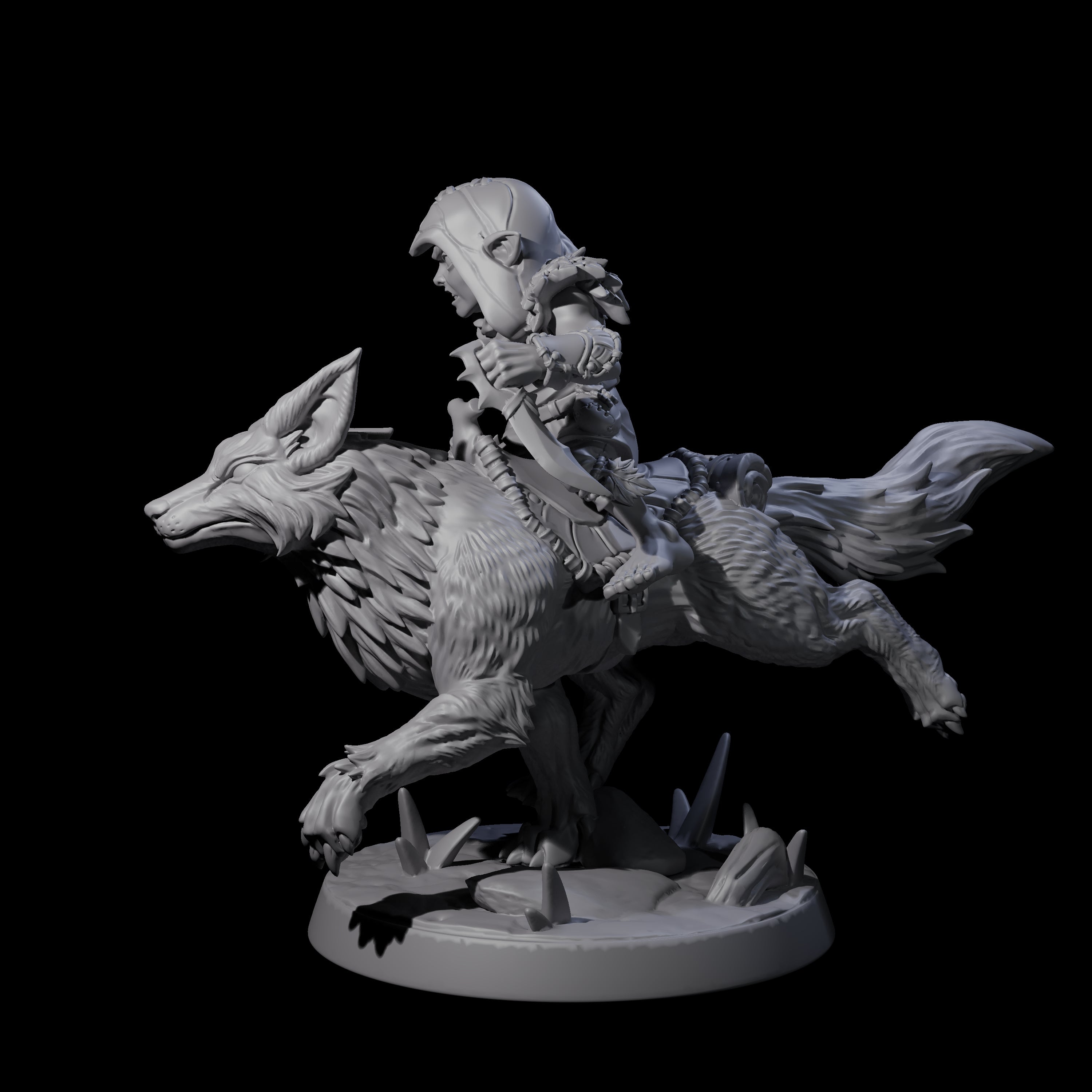 Forest Halfing Warrior Riding Fox A Miniature for Dungeons and Dragons, Pathfinder or other TTRPGs