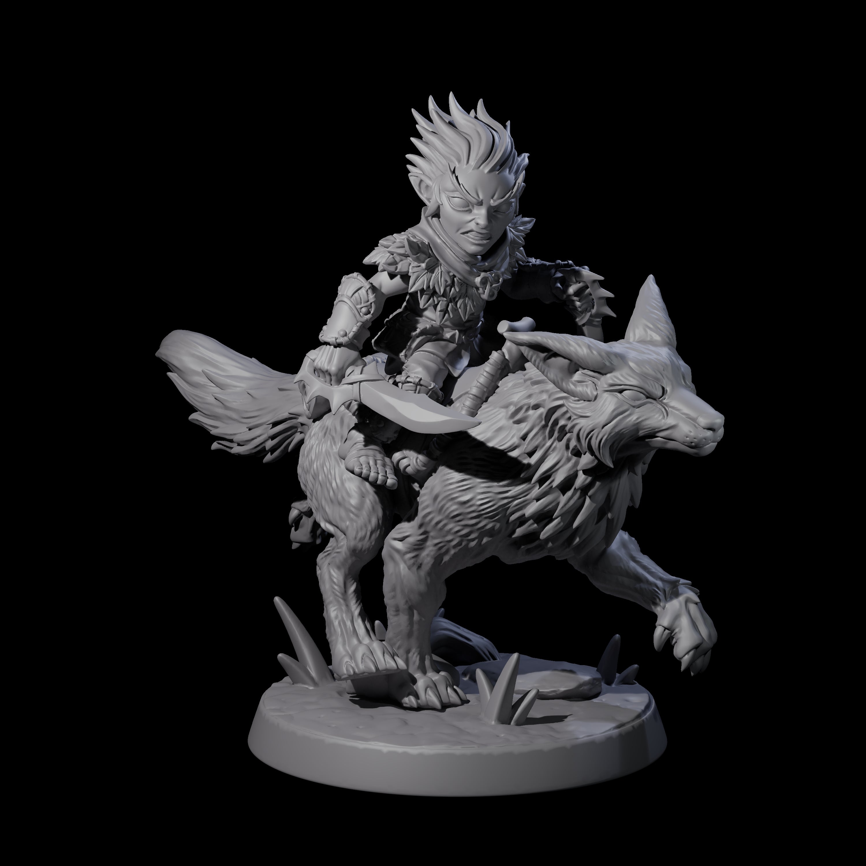 Forest Halfing Warrior Riding Fox A Miniature for Dungeons and Dragons, Pathfinder or other TTRPGs