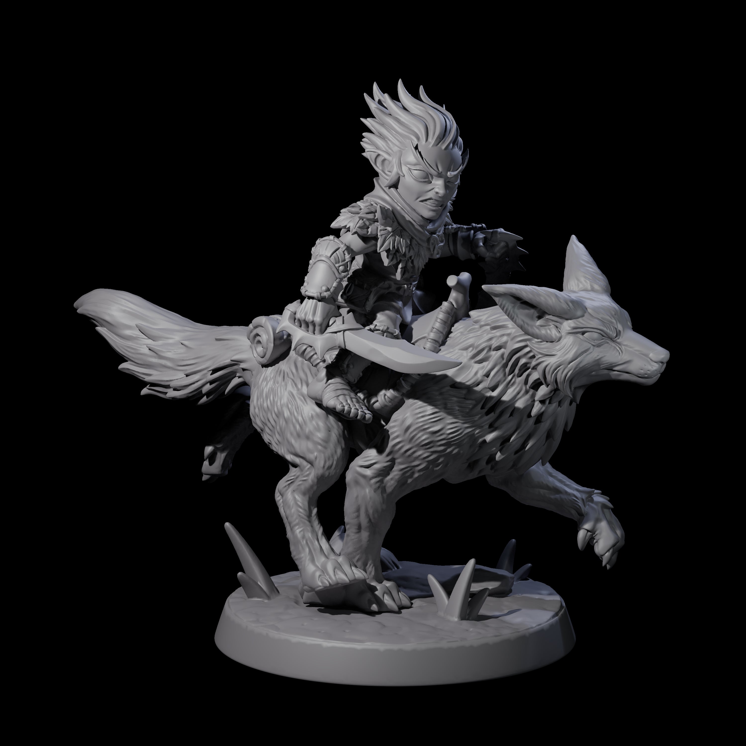 Forest Halfing Warrior Riding Fox A Miniature for Dungeons and Dragons, Pathfinder or other TTRPGs