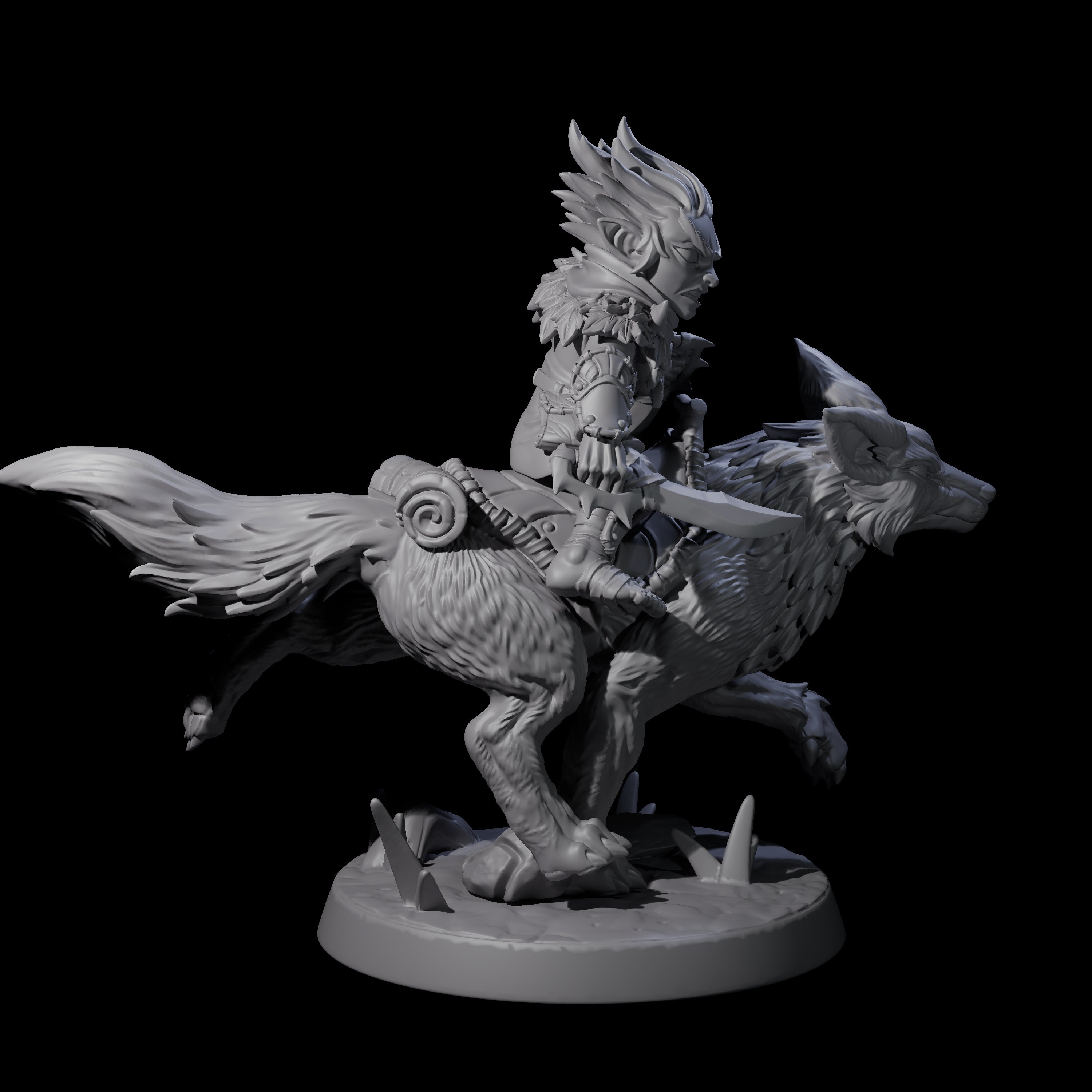 Forest Halfing Warrior Riding Fox A Miniature for Dungeons and Dragons, Pathfinder or other TTRPGs