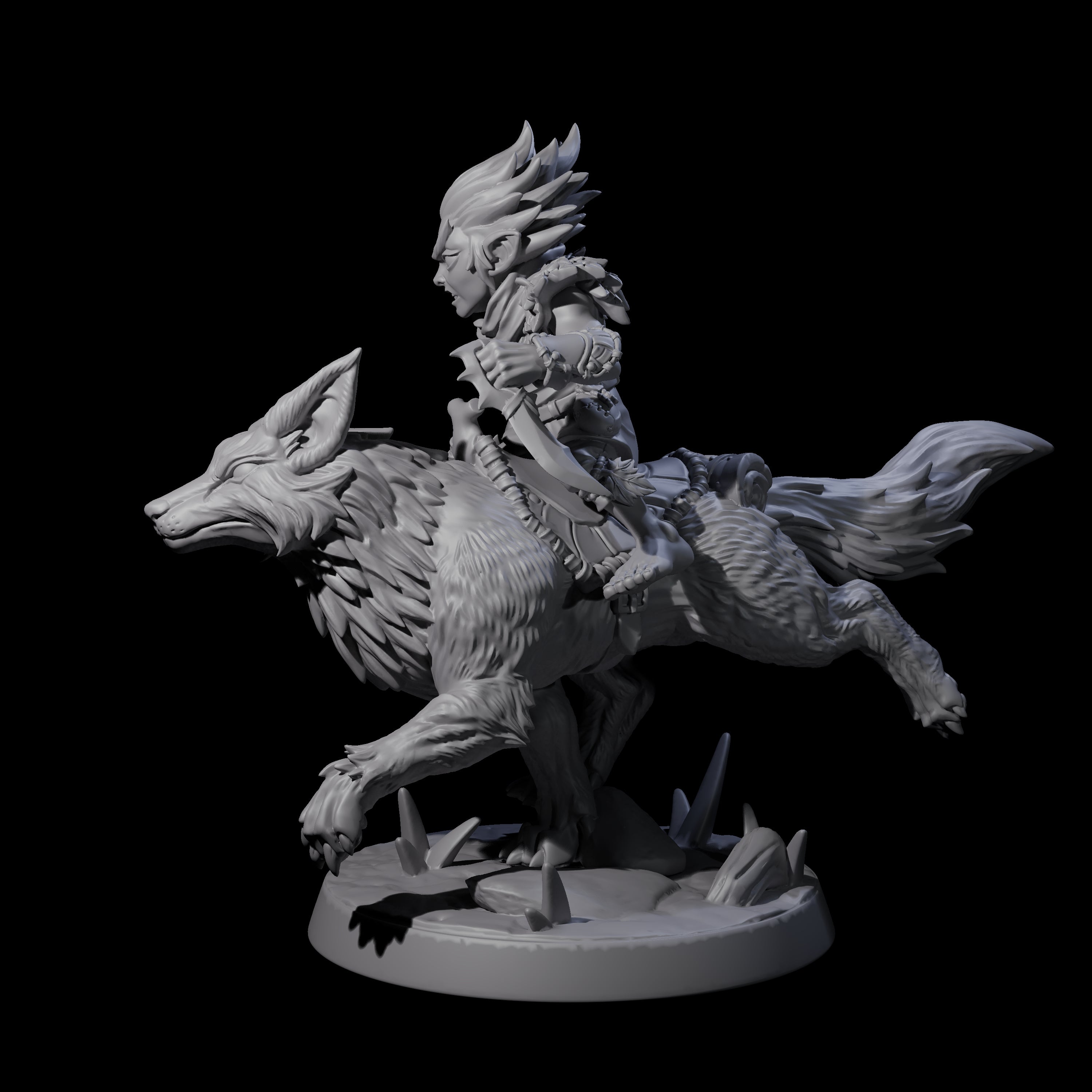 Forest Halfing Warrior Riding Fox A Miniature for Dungeons and Dragons, Pathfinder or other TTRPGs