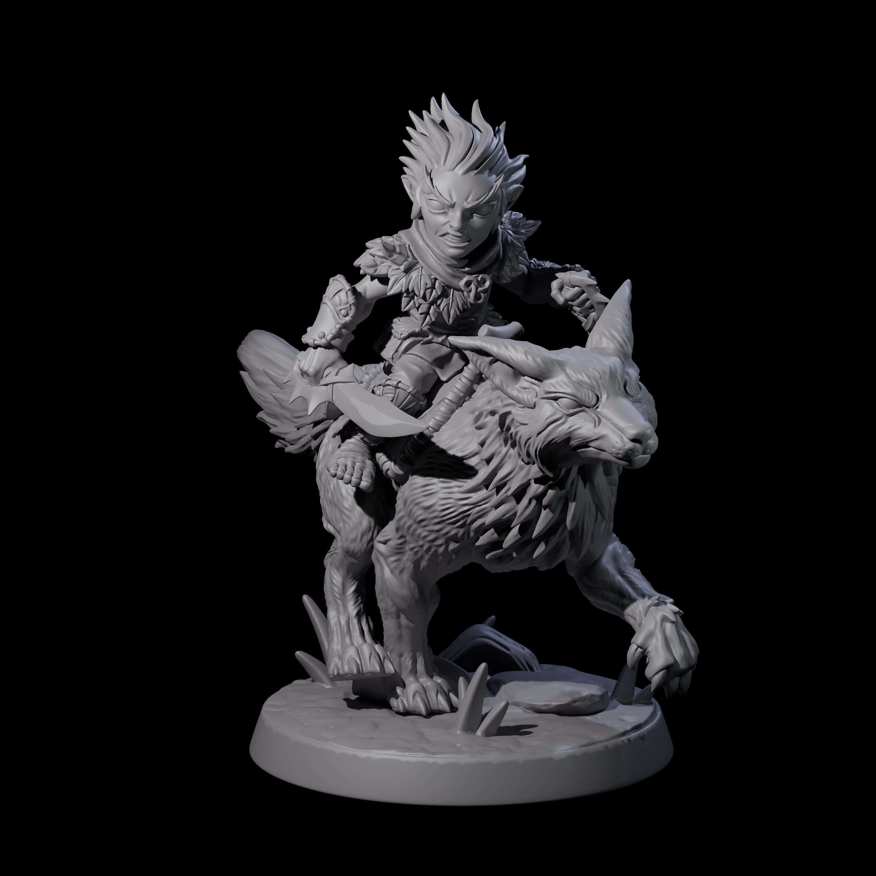 Forest Halfing Warrior Riding Fox A Miniature for Dungeons and Dragons, Pathfinder or other TTRPGs