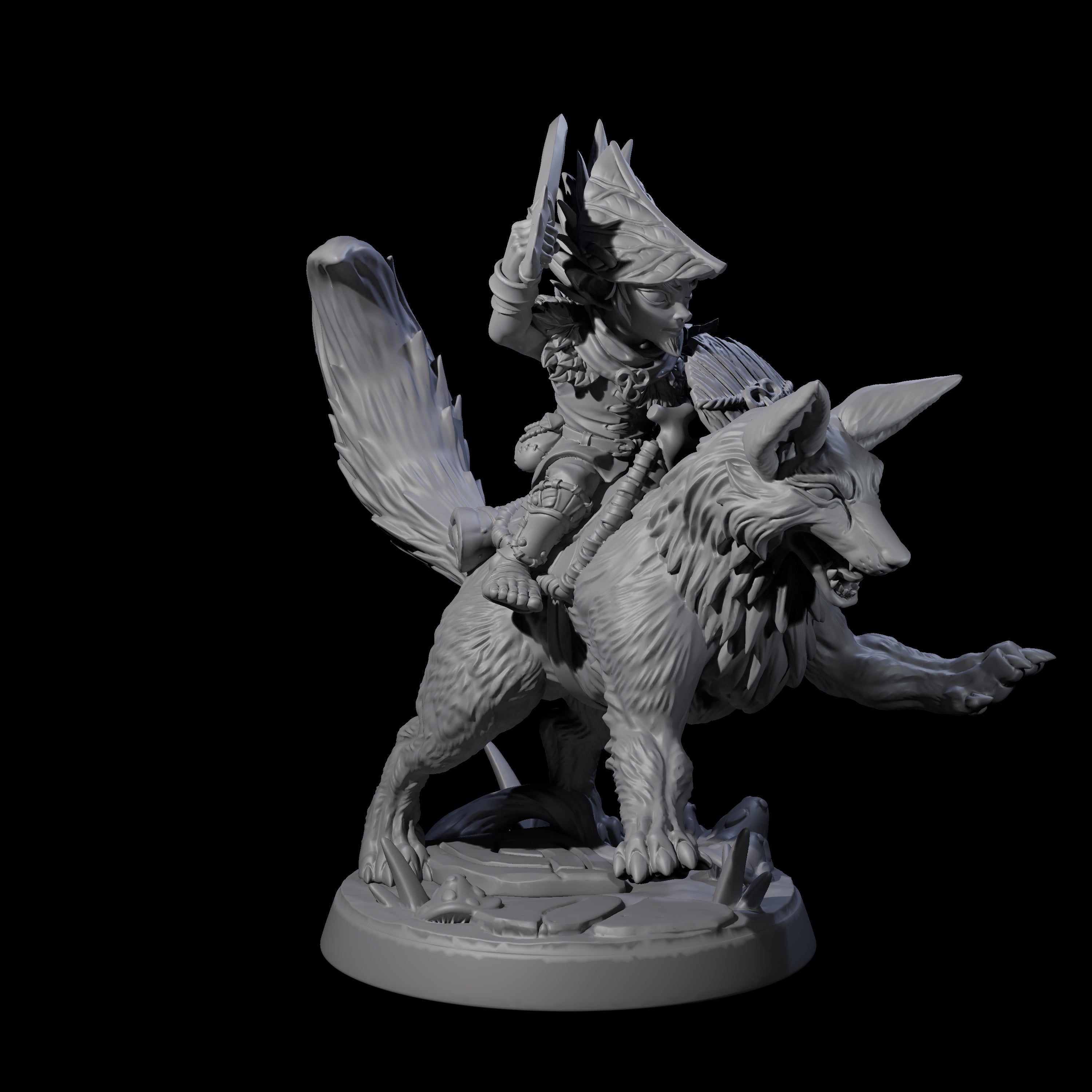 Forest Halfing Warrior Riding Fox B Miniature for Dungeons and Dragons, Pathfinder or other TTRPGs