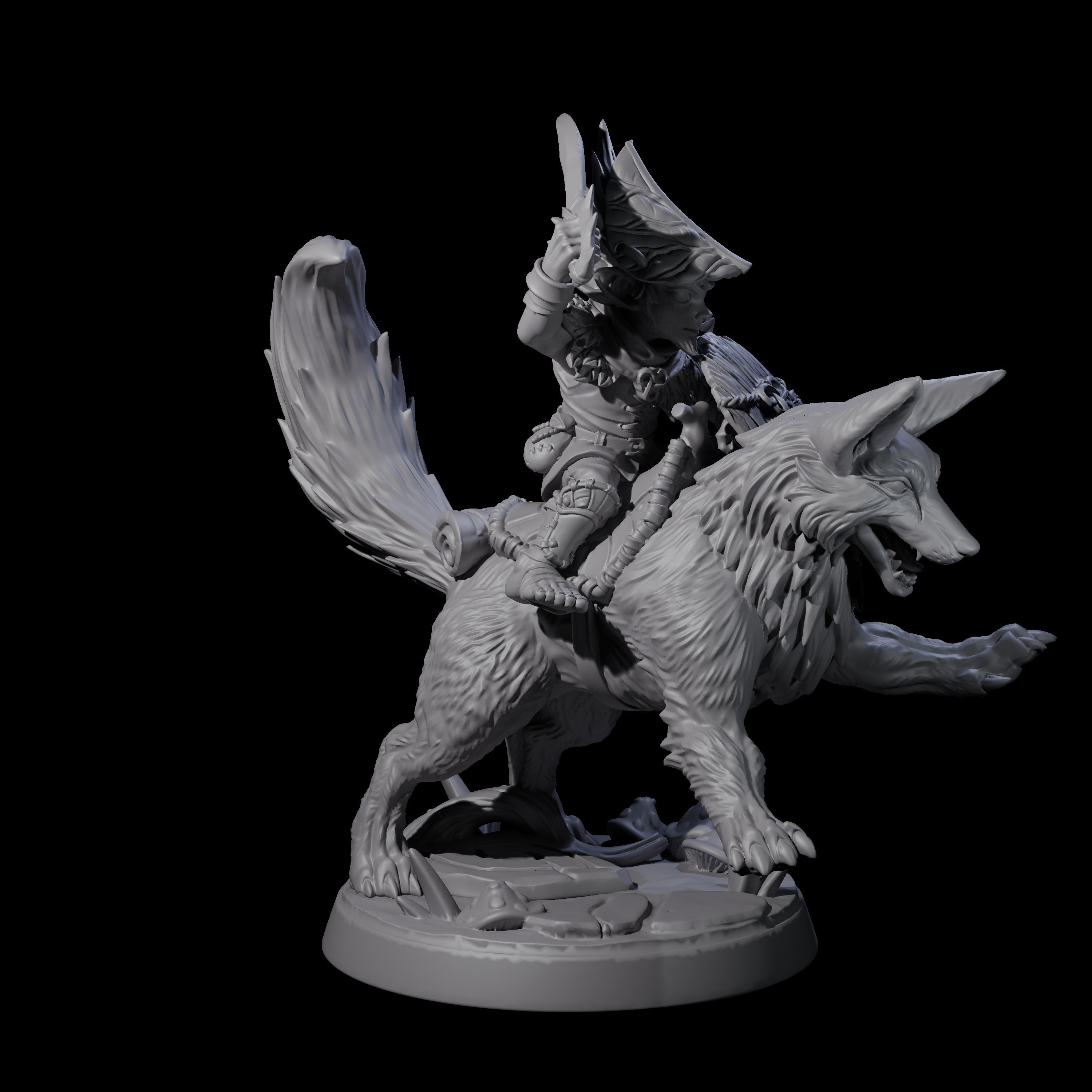 Forest Halfing Warrior Riding Fox B Miniature for Dungeons and Dragons, Pathfinder or other TTRPGs