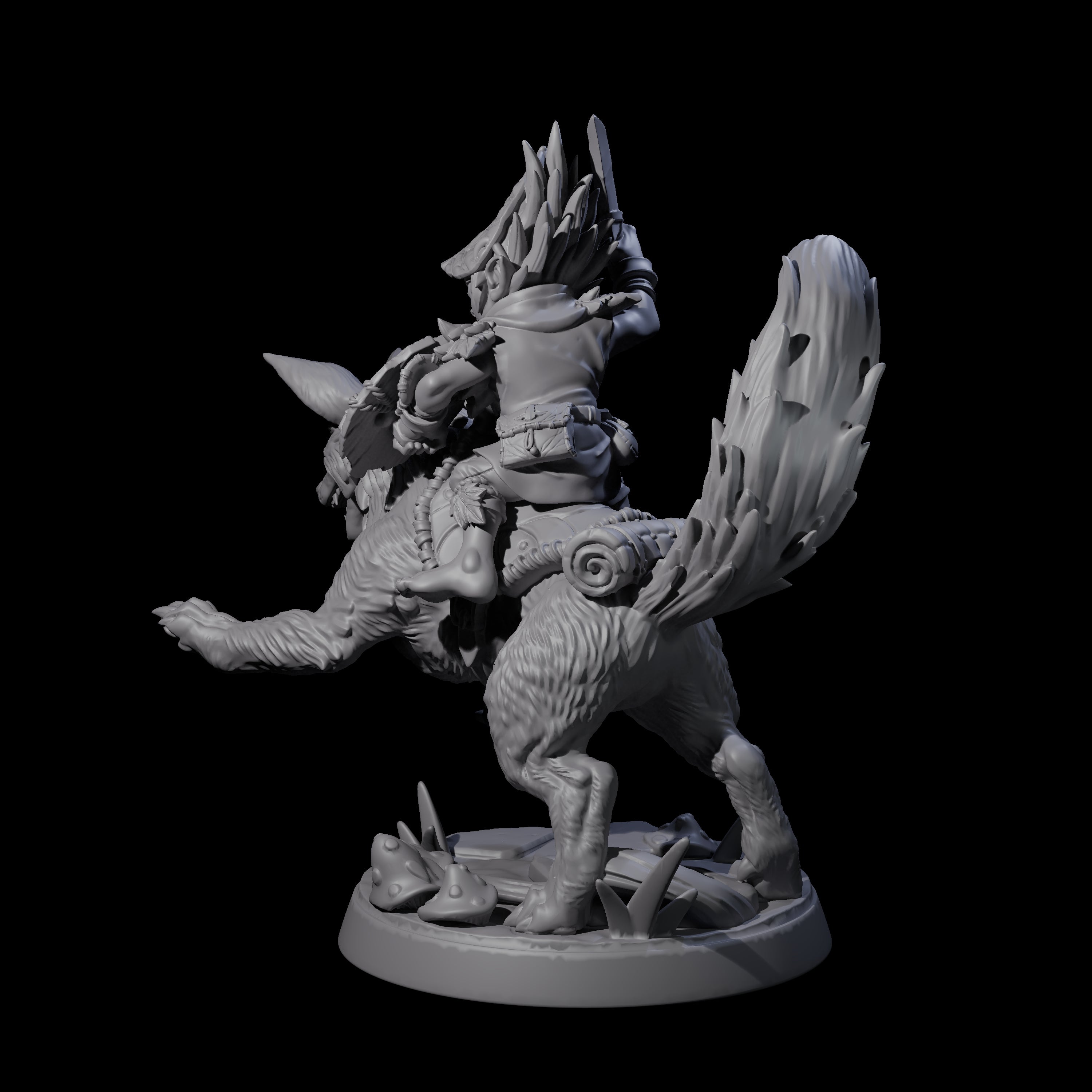 Forest Halfing Warrior Riding Fox B Miniature for Dungeons and Dragons, Pathfinder or other TTRPGs