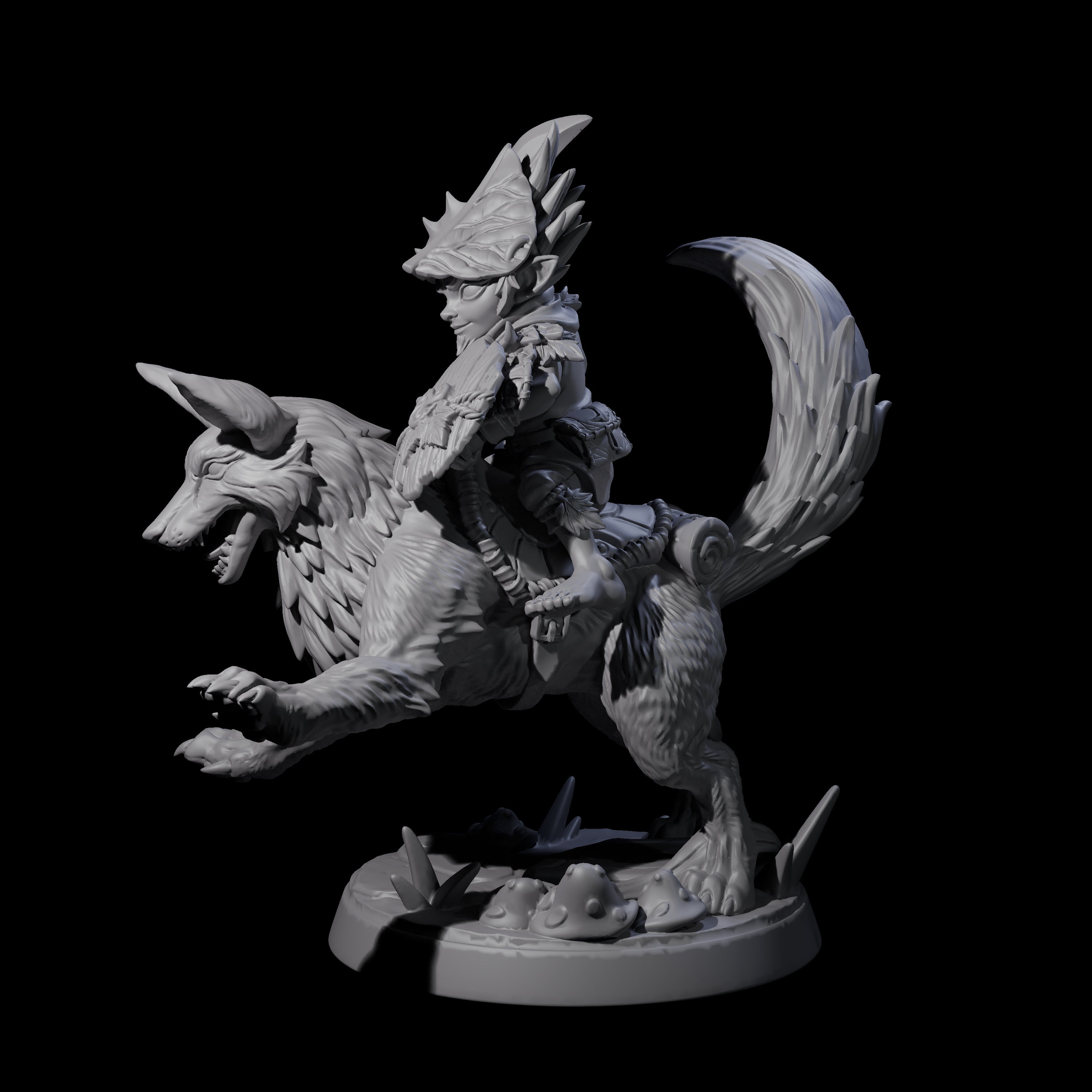 Forest Halfing Warrior Riding Fox B Miniature for Dungeons and Dragons, Pathfinder or other TTRPGs