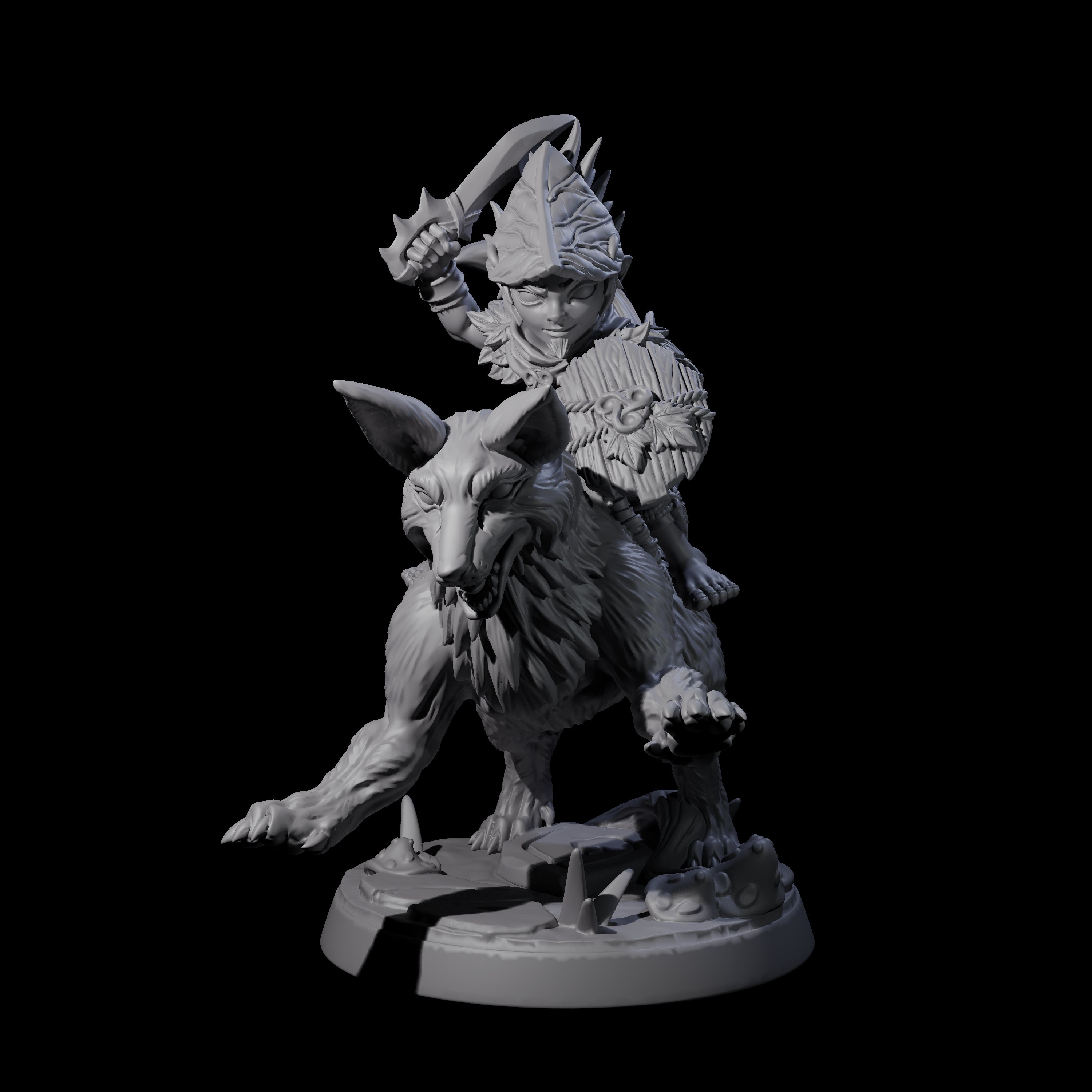 Forest Halfing Warrior Riding Fox B Miniature for Dungeons and Dragons, Pathfinder or other TTRPGs