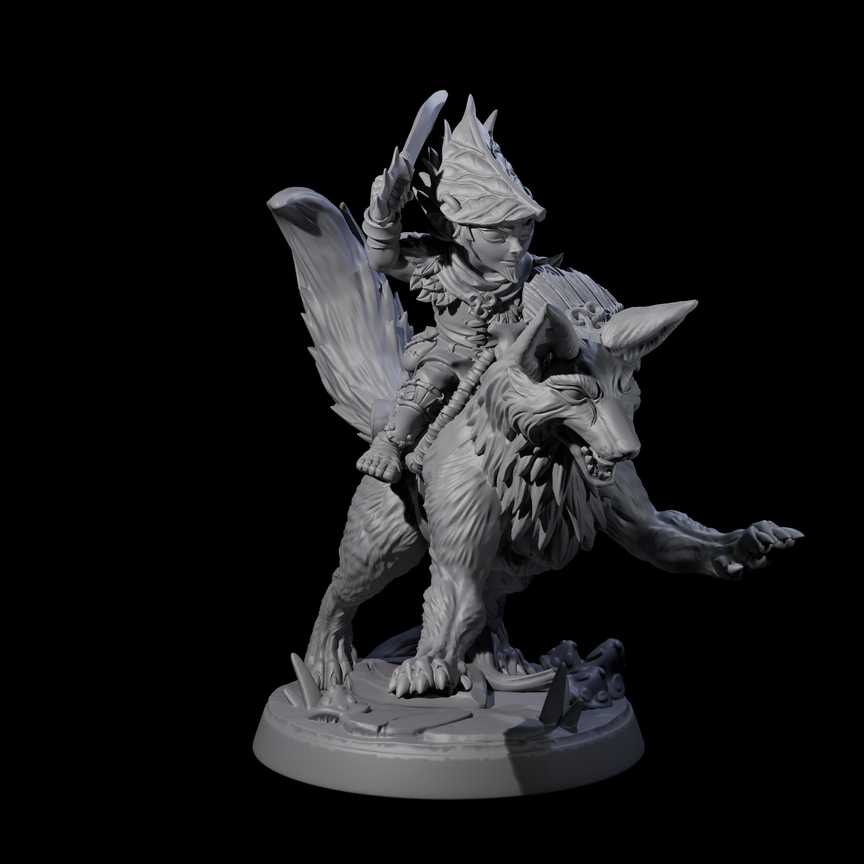 Forest Halfing Warrior Riding Fox B Miniature for Dungeons and Dragons, Pathfinder or other TTRPGs