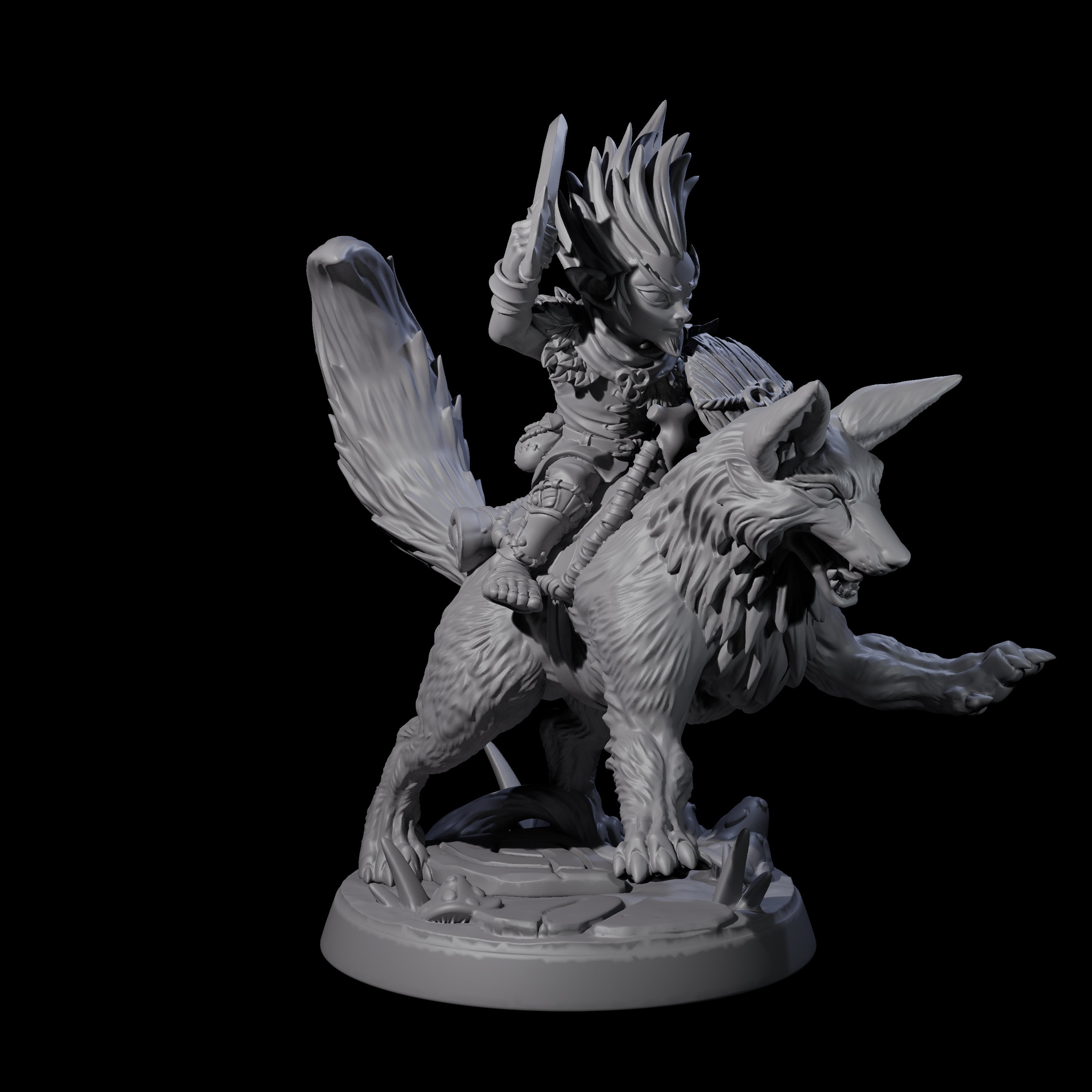 Forest Halfing Warrior Riding Fox B Miniature for Dungeons and Dragons, Pathfinder or other TTRPGs