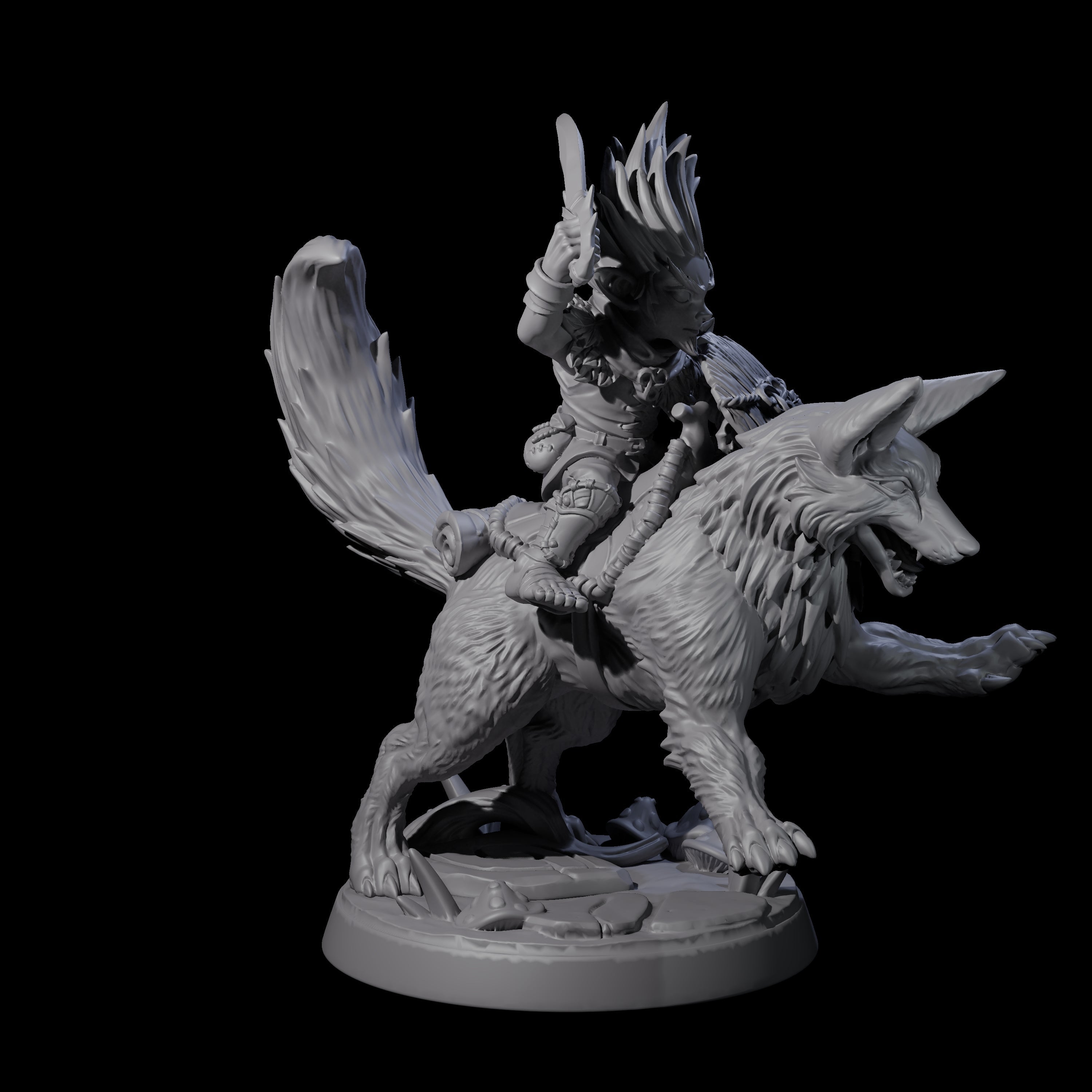 Forest Halfing Warrior Riding Fox B Miniature for Dungeons and Dragons, Pathfinder or other TTRPGs