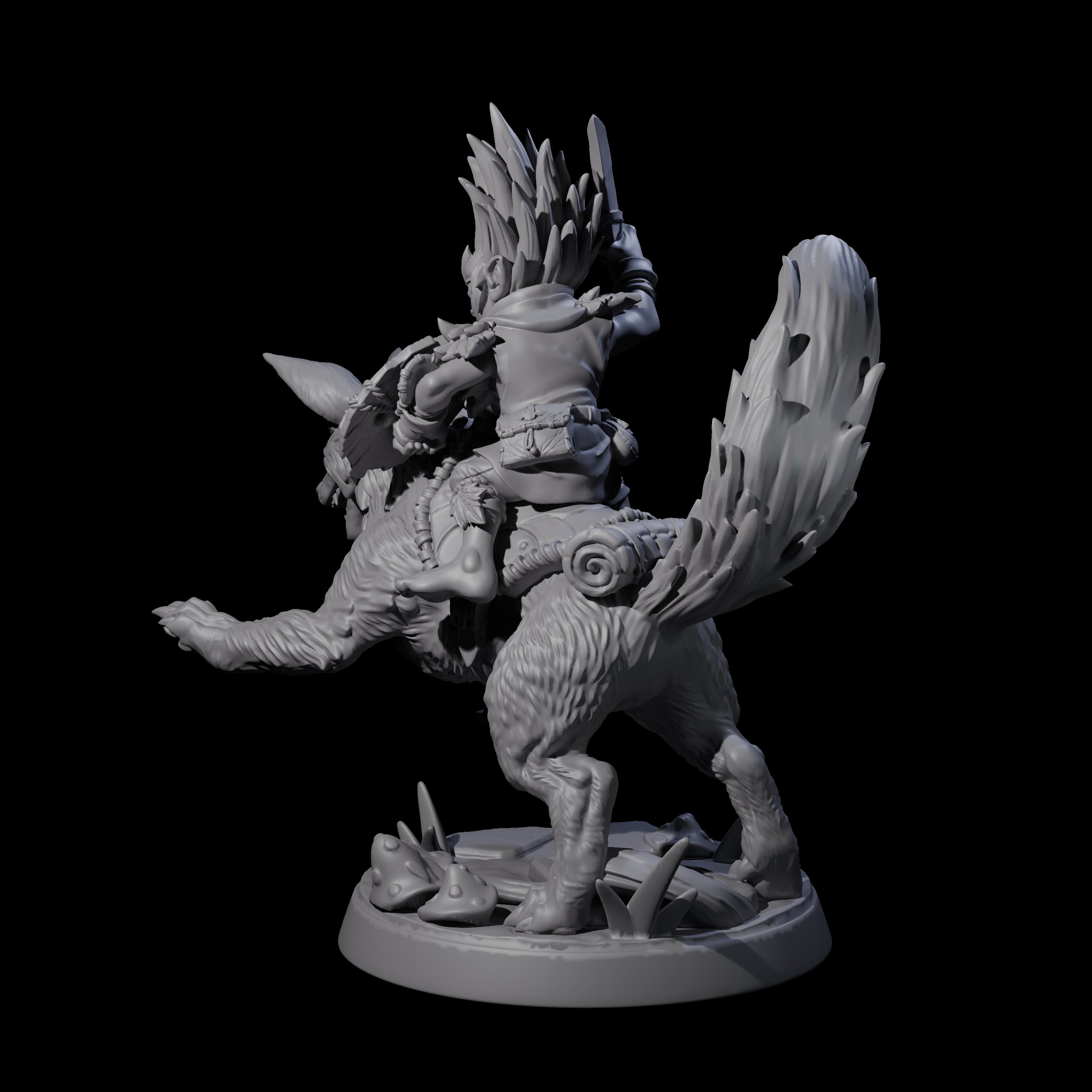 Forest Halfing Warrior Riding Fox B Miniature for Dungeons and Dragons, Pathfinder or other TTRPGs