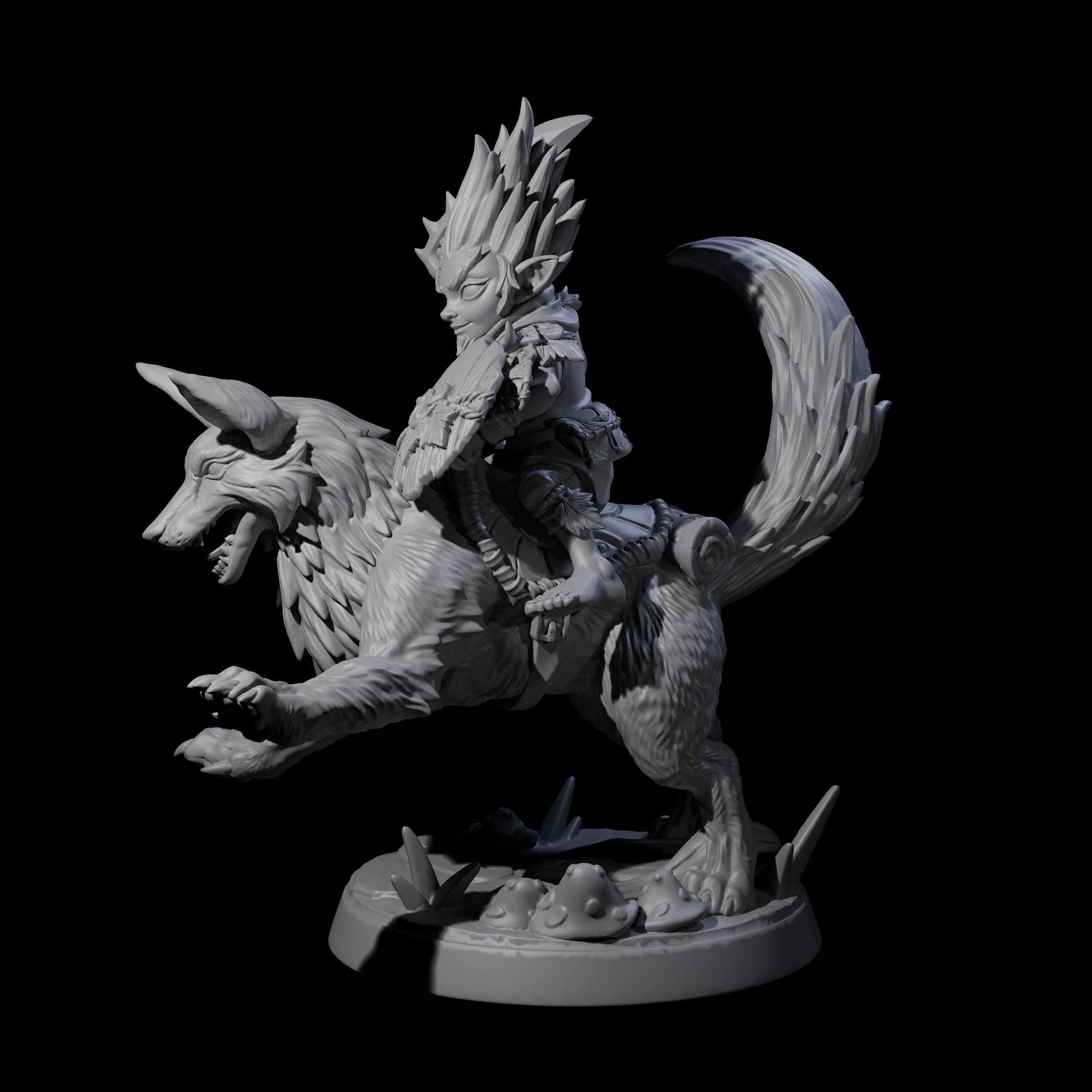 Forest Halfing Warrior Riding Fox B Miniature for Dungeons and Dragons, Pathfinder or other TTRPGs