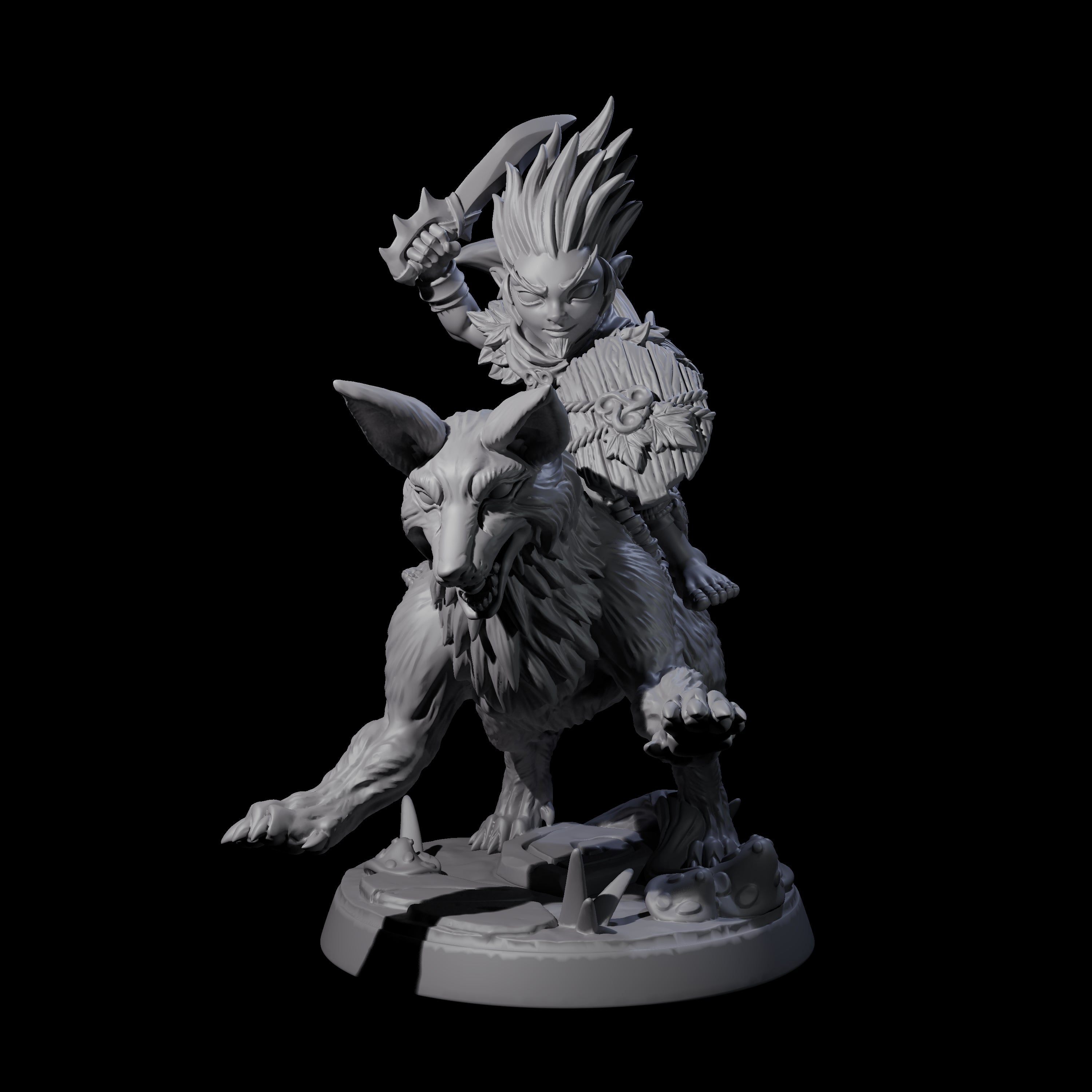 Forest Halfing Warrior Riding Fox B Miniature for Dungeons and Dragons, Pathfinder or other TTRPGs