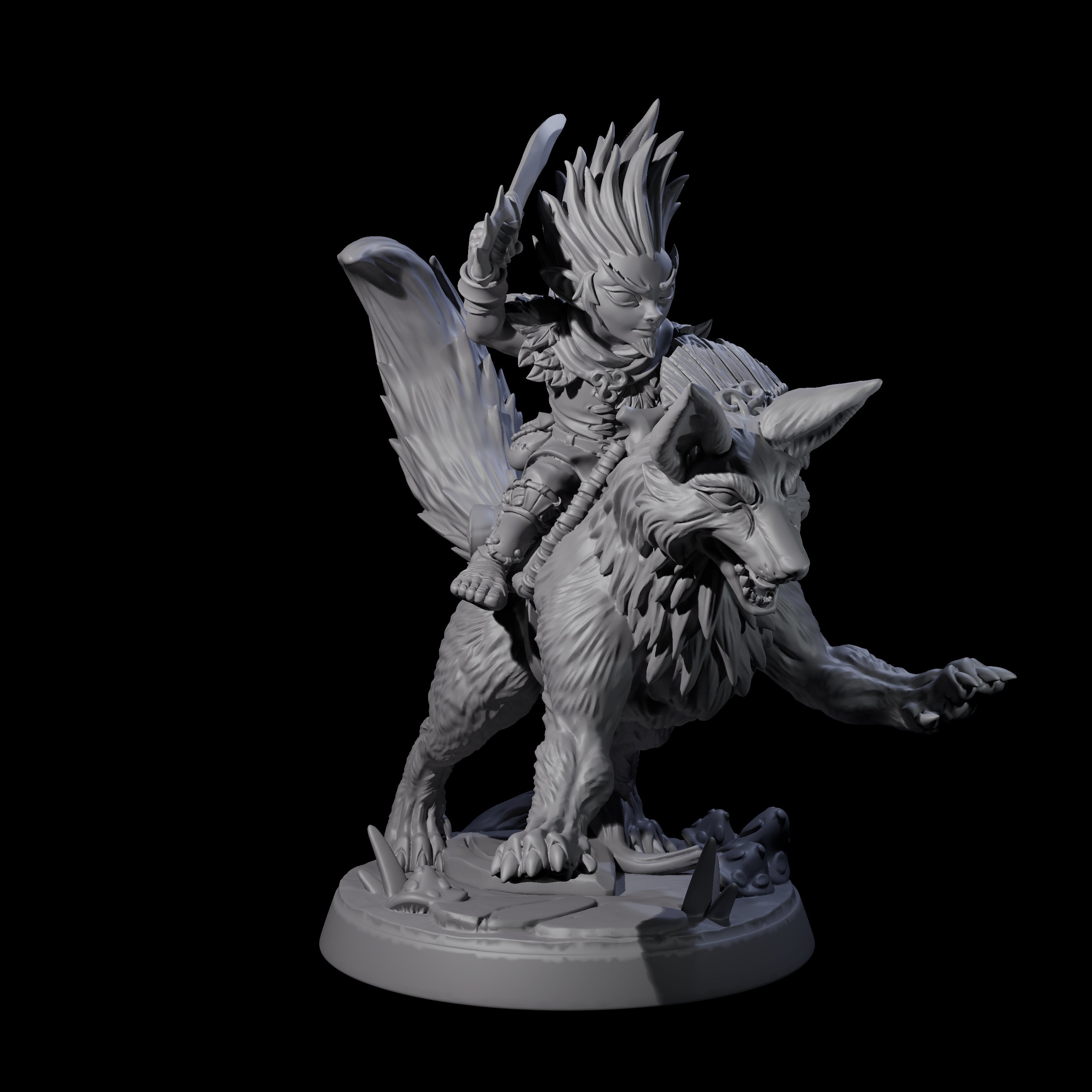 Forest Halfing Warrior Riding Fox B Miniature for Dungeons and Dragons, Pathfinder or other TTRPGs