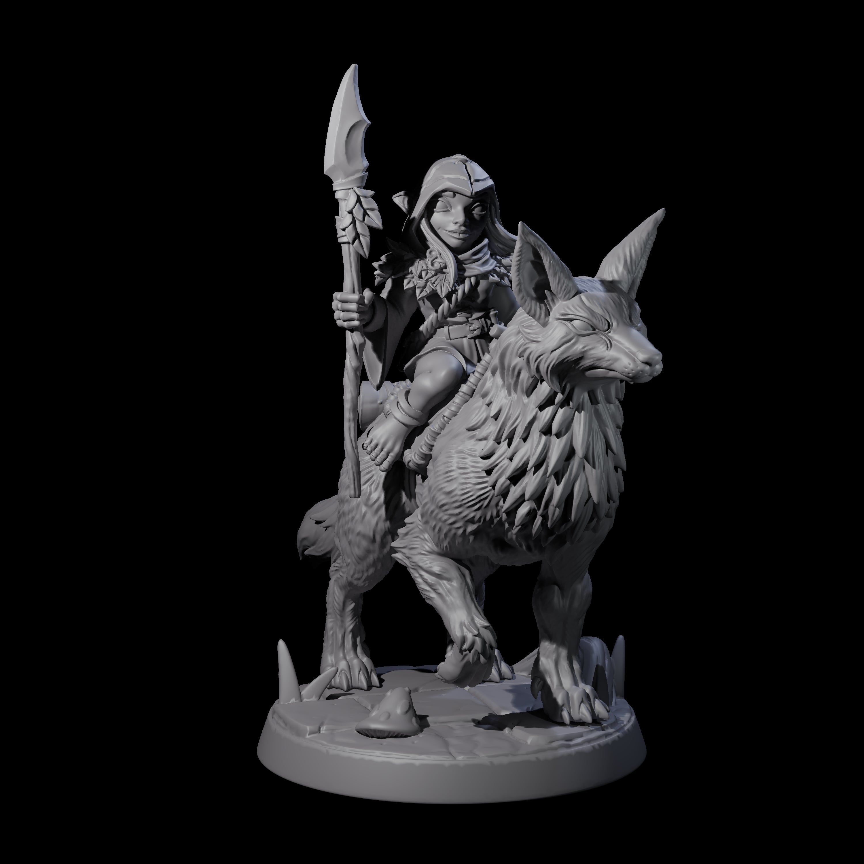 Forest Halfing Warrior Riding Fox C Miniature for Dungeons and Dragons, Pathfinder or other TTRPGs