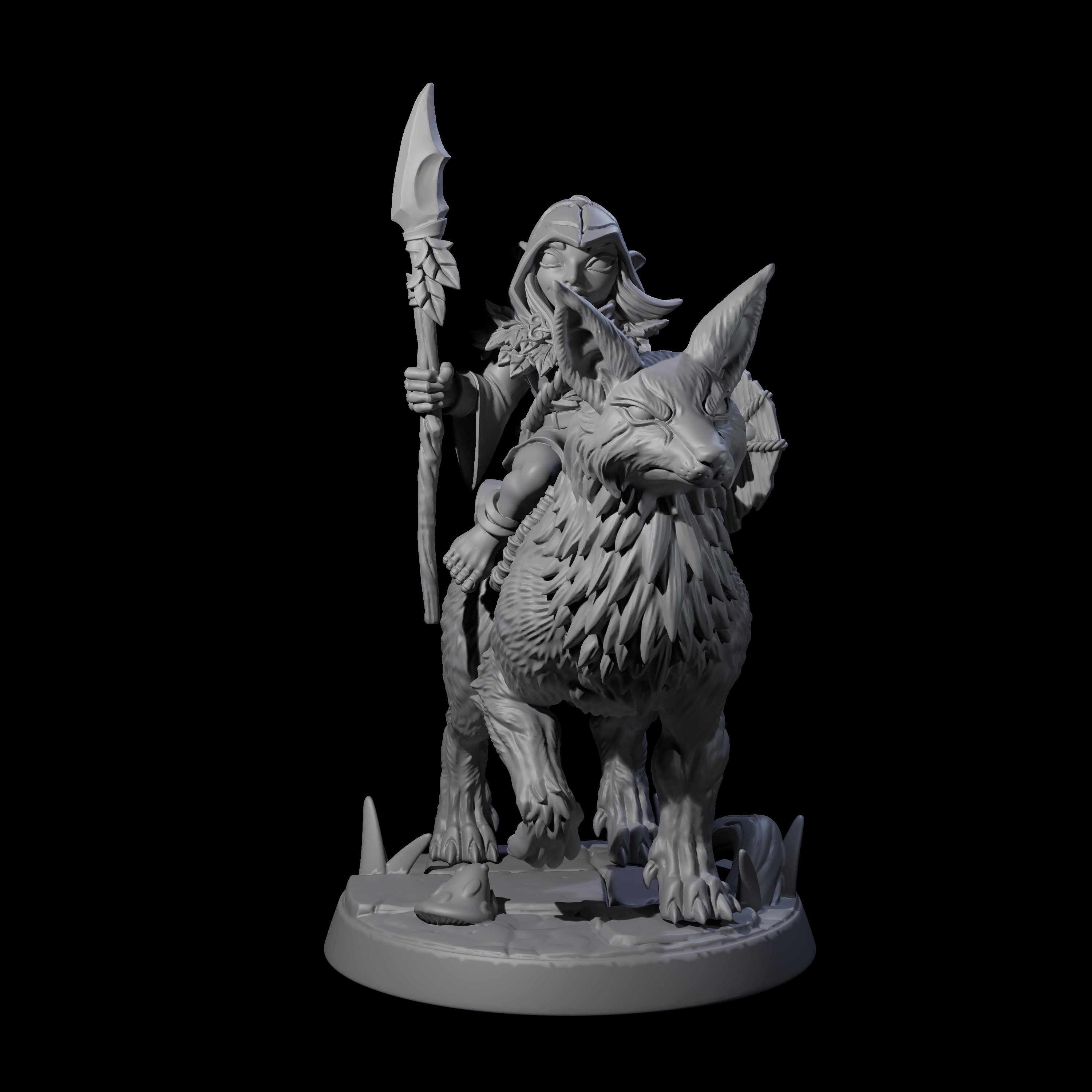 Forest Halfing Warrior Riding Fox C Miniature for Dungeons and Dragons, Pathfinder or other TTRPGs