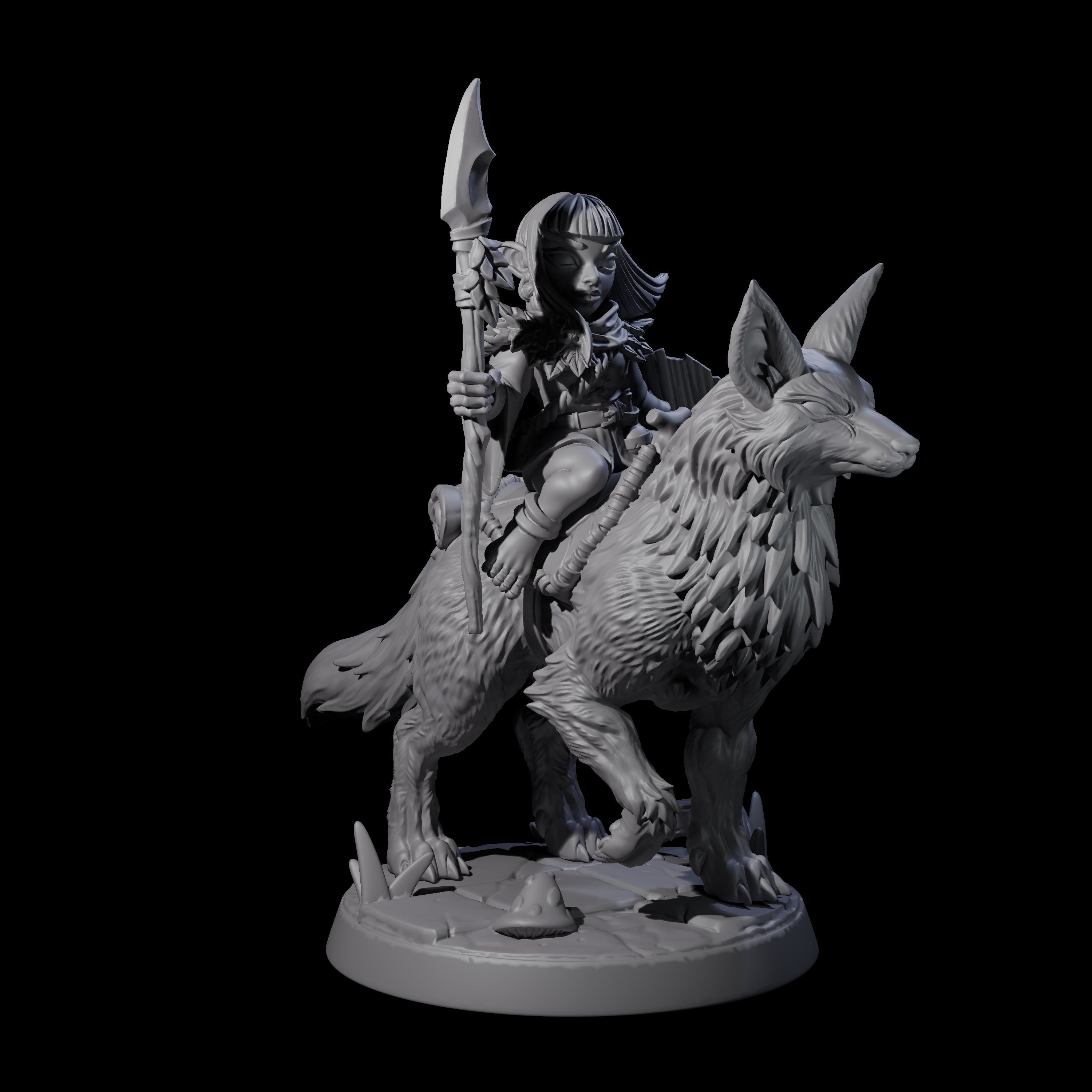 Forest Halfing Warrior Riding Fox C Miniature for Dungeons and Dragons, Pathfinder or other TTRPGs