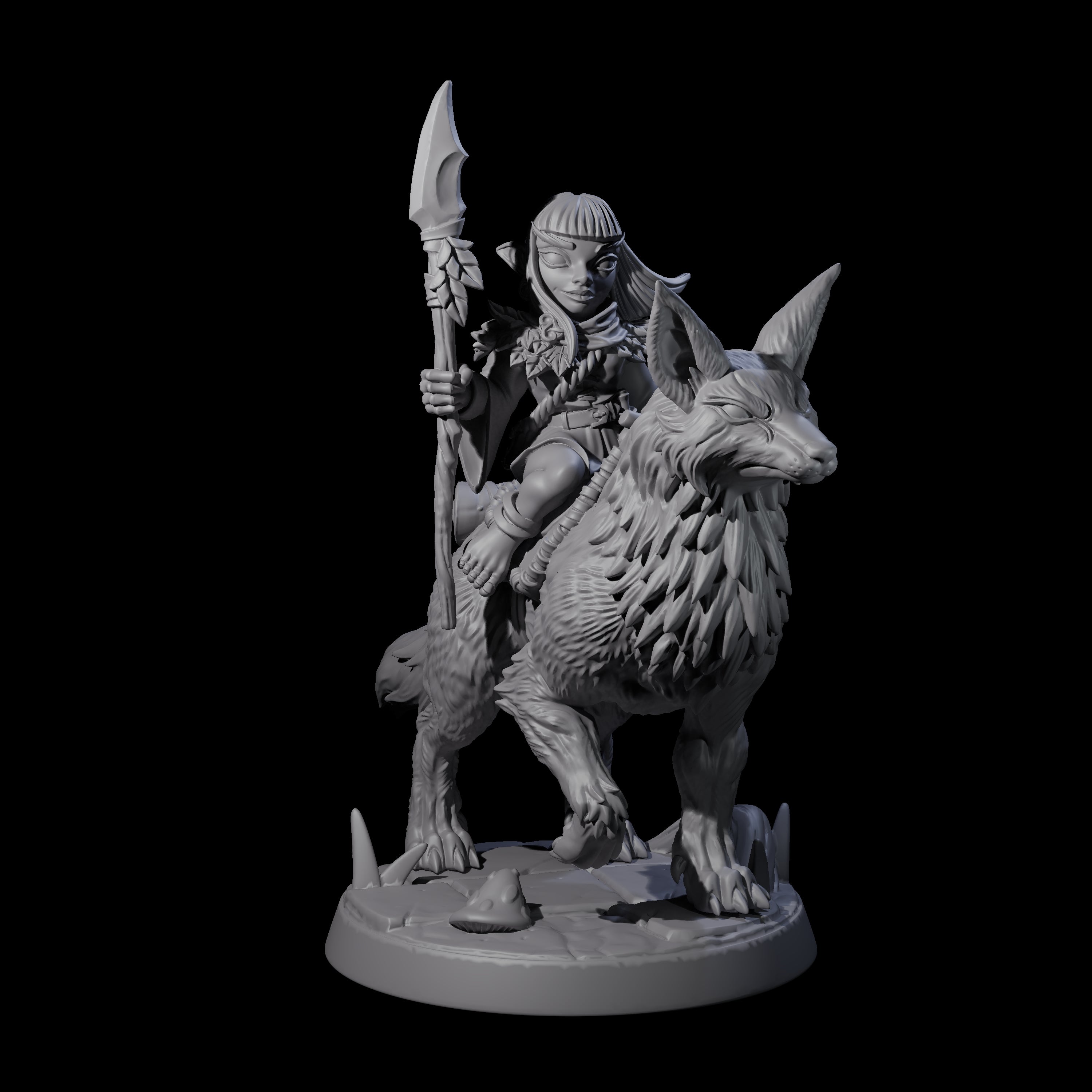 Forest Halfing Warrior Riding Fox C Miniature for Dungeons and Dragons, Pathfinder or other TTRPGs