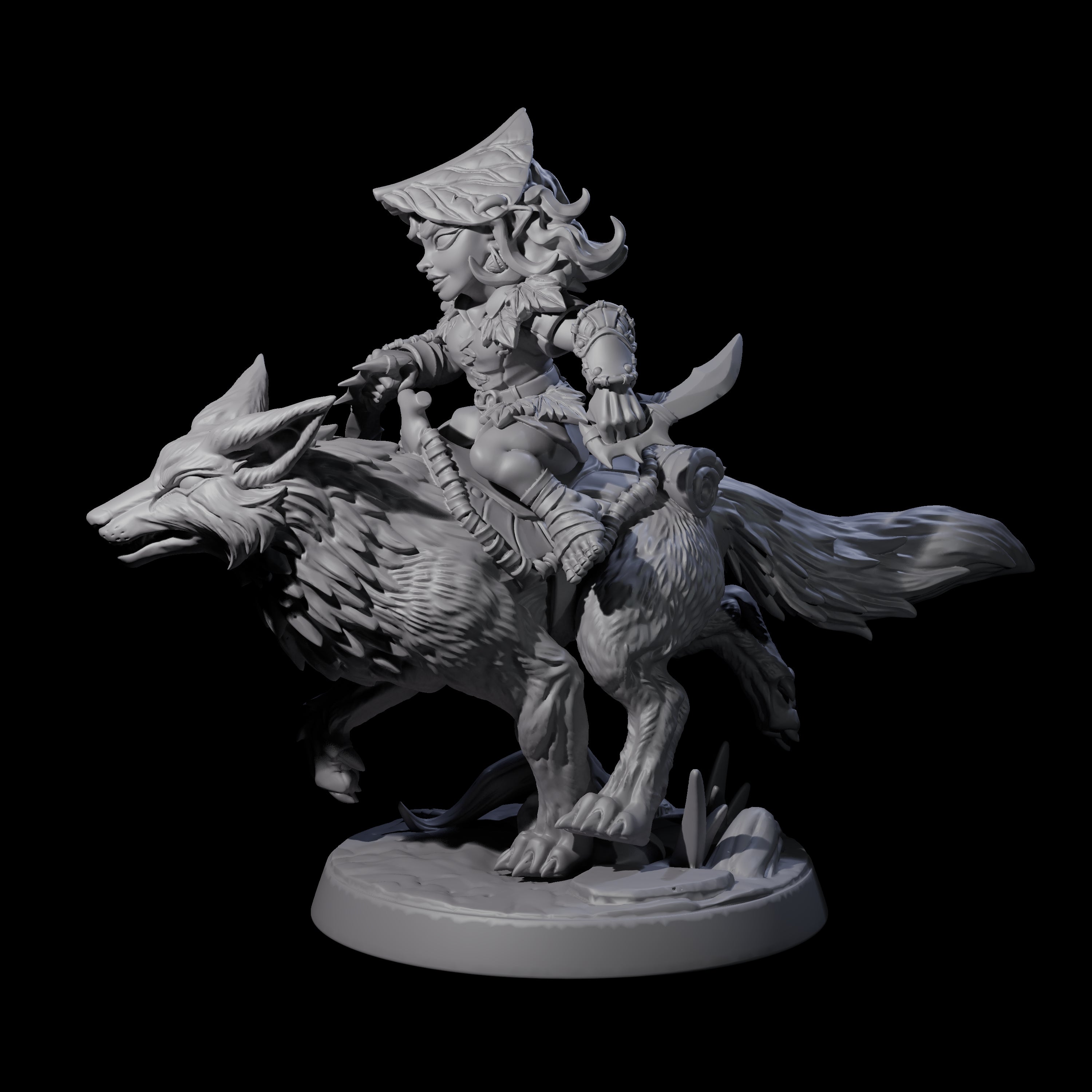 Forest Halfing Warrior Riding Fox D Miniature for Dungeons and Dragons, Pathfinder or other TTRPGs