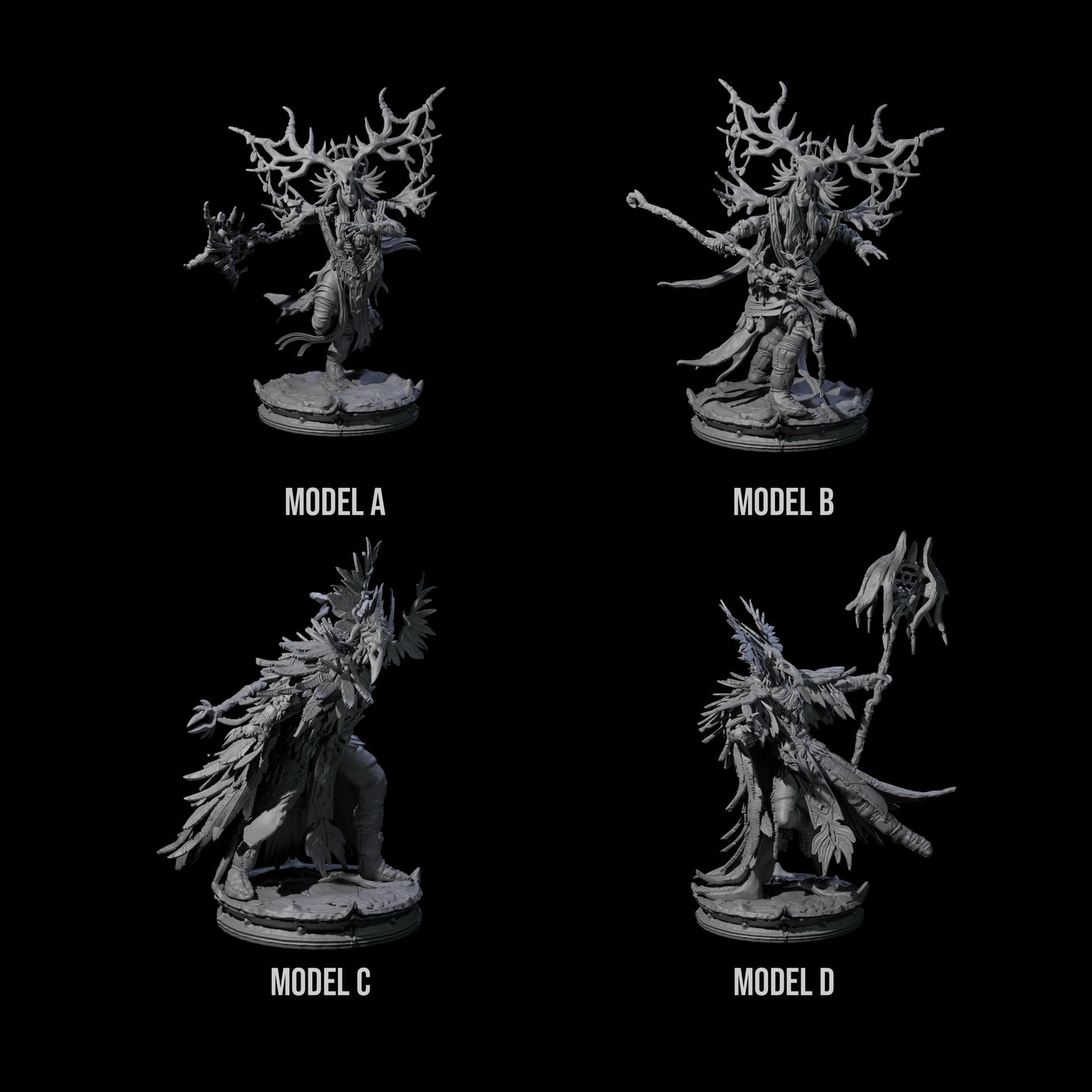 Four Ancient Dark Elf Druids of the Underdark Miniature for Dungeons and Dragons, Pathfinder or other TTRPGs