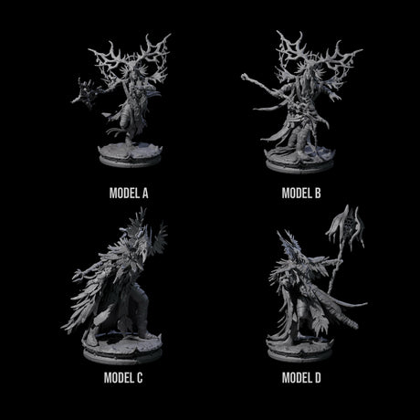 Four Ancient Dark Elf Druids of the Underdark Miniature for Dungeons and Dragons, Pathfinder or other TTRPGs