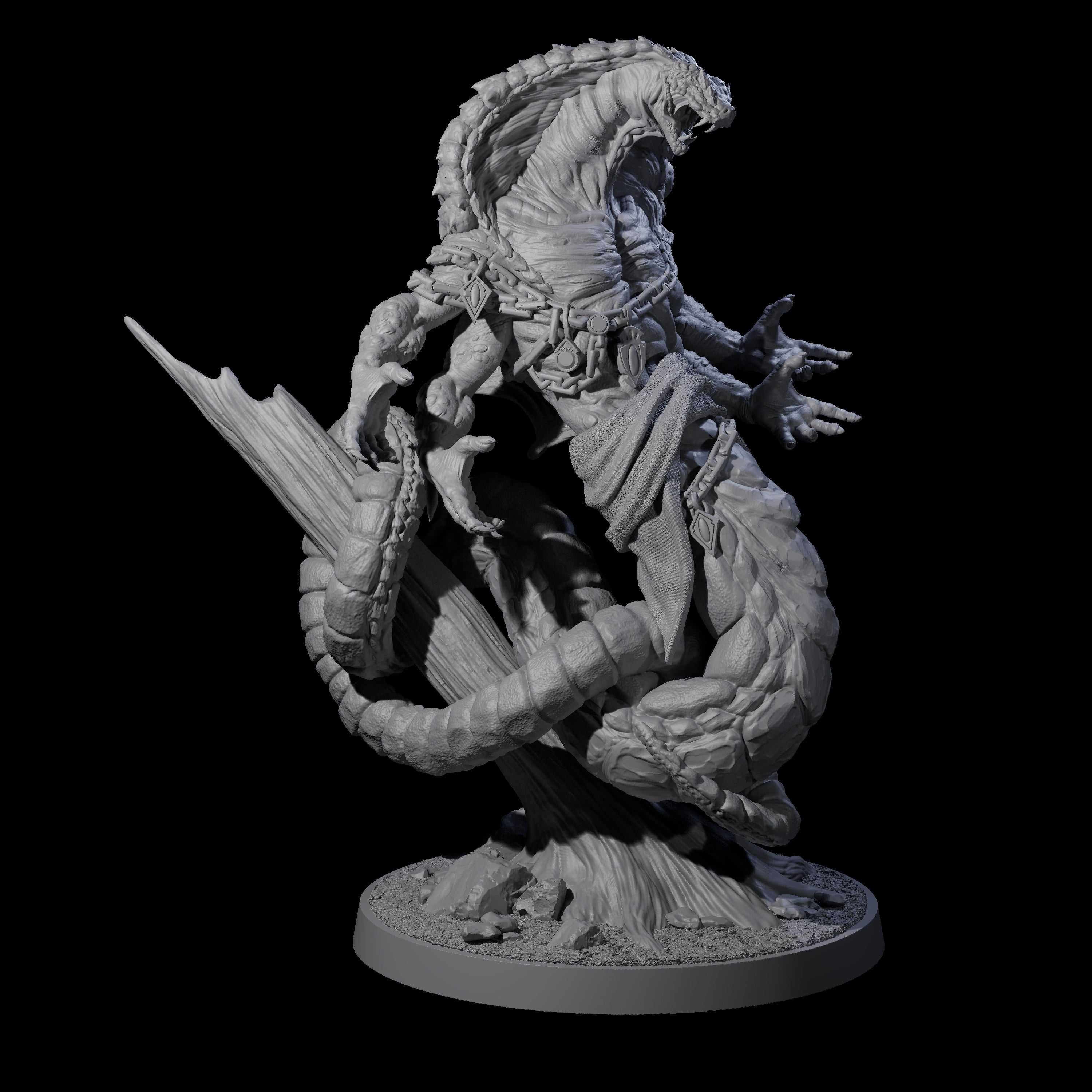 Four Armed Yuan-ti Abomination Miniature for Dungeons and Dragons, Pathfinder or other TTRPGs