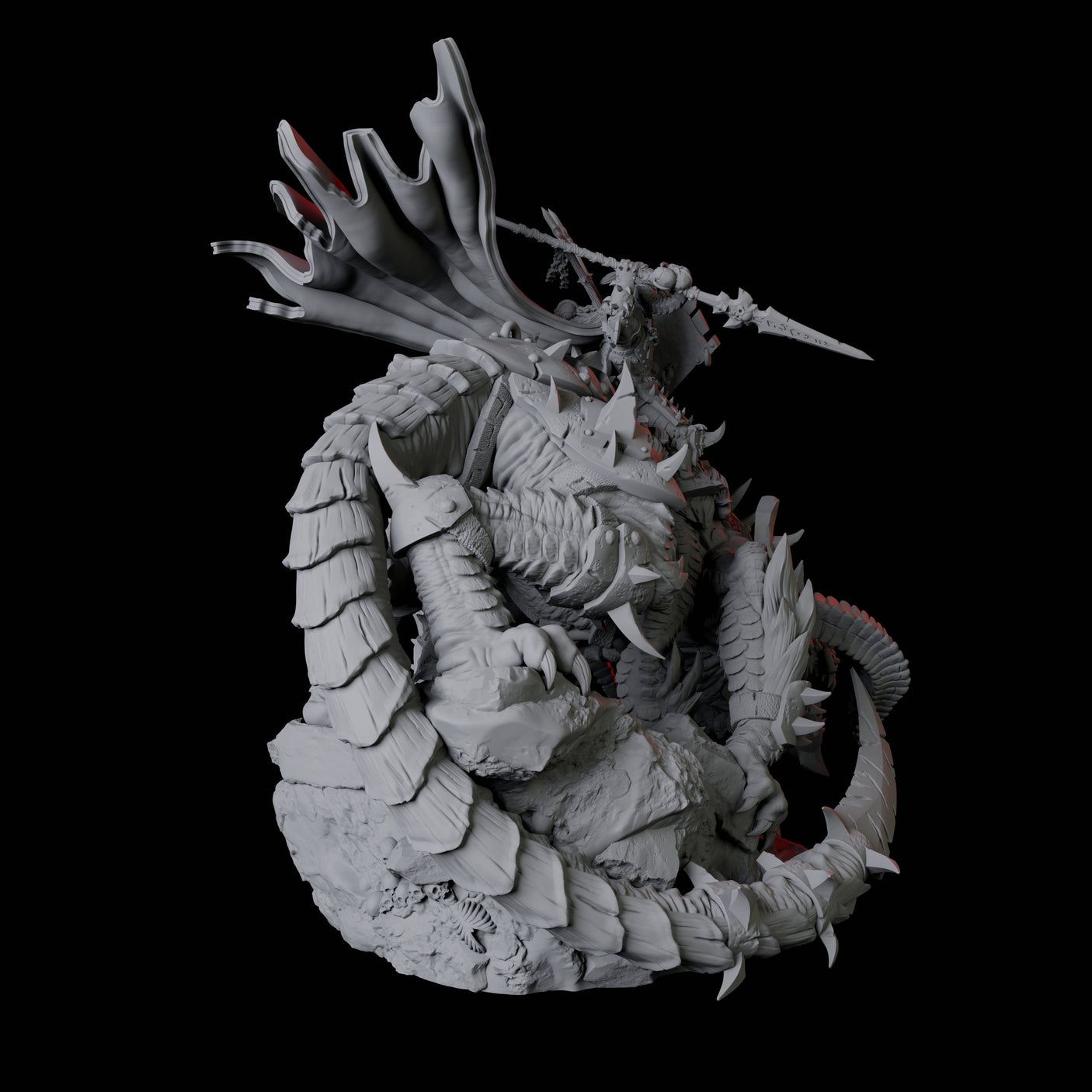 Four Armoured Warriors riding Udaaks Miniature for Dungeons and Dragons, Pathfinder or other TTRPGs