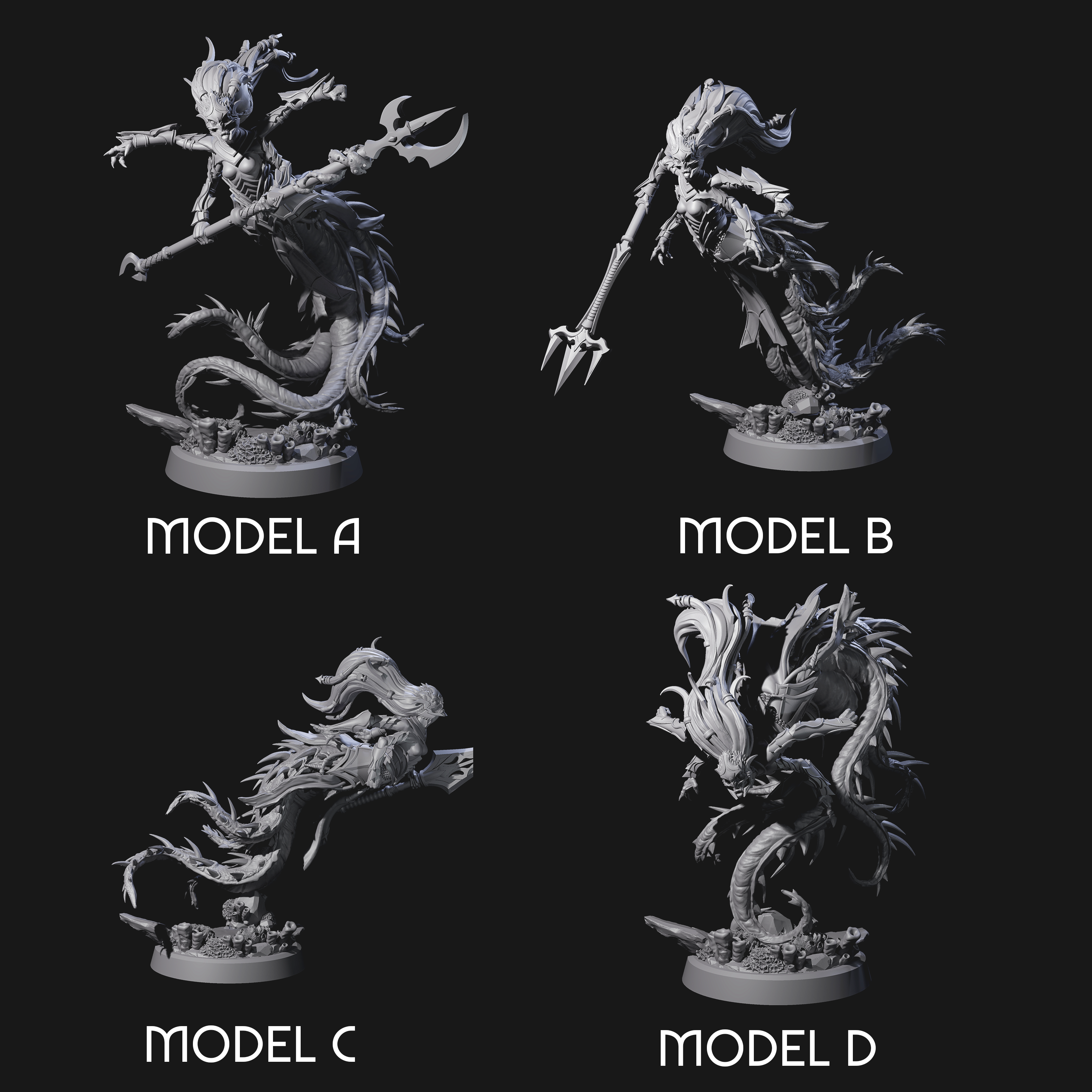 Four Attacking Deepsea Lamias Miniature for Dungeons and Dragons, Pathfinder or other TTRPGs