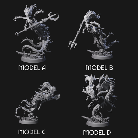 Four Attacking Deepsea Lamias Miniature for Dungeons and Dragons, Pathfinder or other TTRPGs