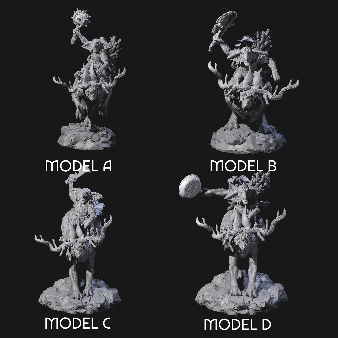Four Attacking Goblin on Jackalopes Miniature for Dungeons and Dragons, Pathfinder or other TTRPGs