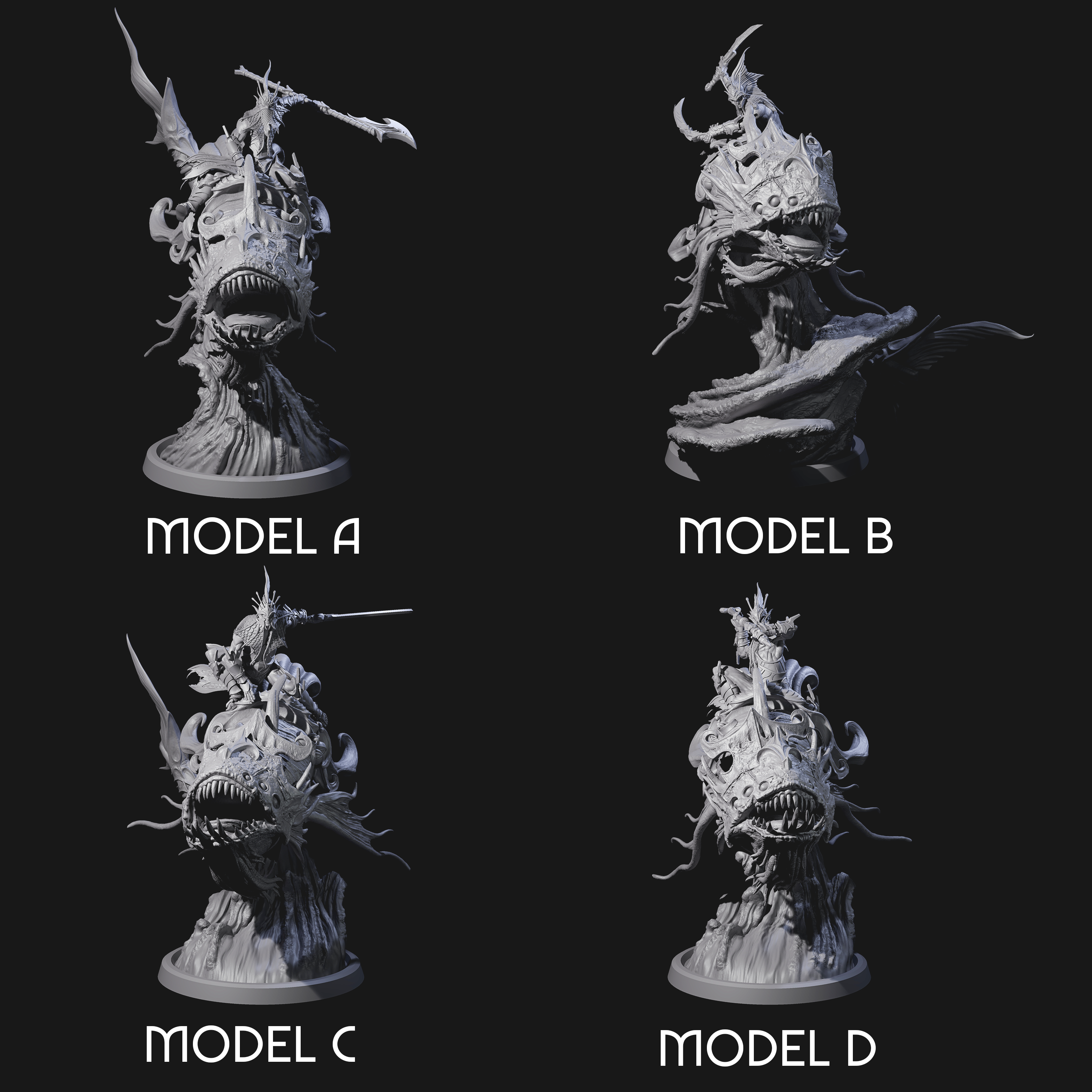 Four Balancing Myrmidons on Lanternfish Miniature for Dungeons and Dragons, Pathfinder or other TTRPGs