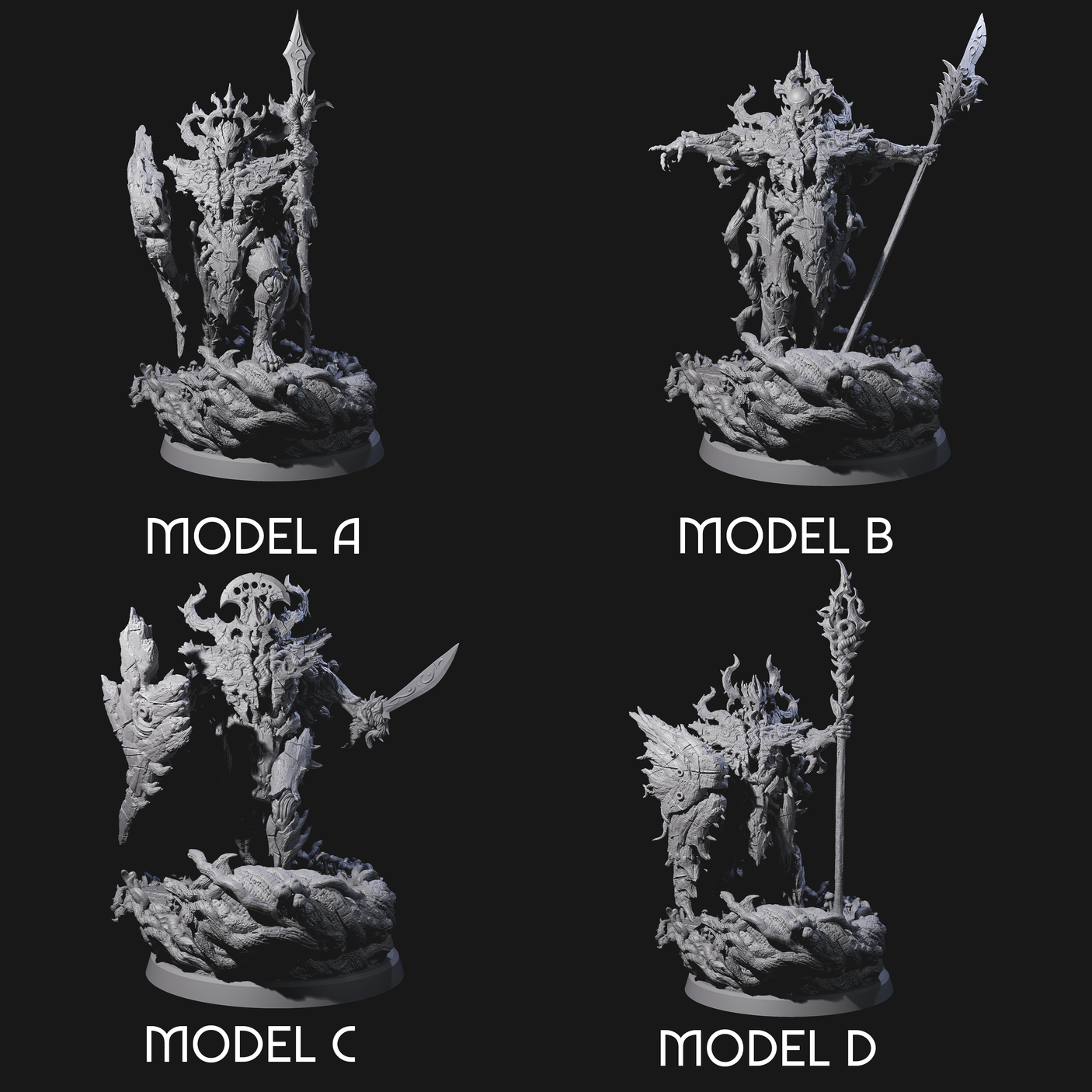 Four Barky Briar Knights Miniature for Dungeons and Dragons, Pathfinder or other TTRPGs