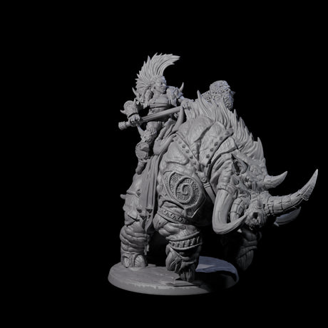 Four Berserker Dwarves riding Tundra Rhinos Miniature for Dungeons and Dragons, Pathfinder or other TTRPGs