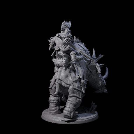 Four Berserker Dwarves riding Tundra Rhinos Miniature for Dungeons and Dragons, Pathfinder or other TTRPGs
