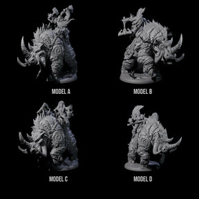 Four Berserker Dwarves riding Tundra Rhinos Miniature for Dungeons and Dragons, Pathfinder or other TTRPGs
