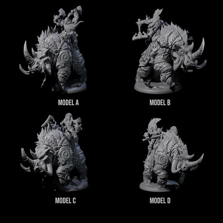 Four Berserker Dwarves riding Tundra Rhinos Miniature for Dungeons and Dragons, Pathfinder or other TTRPGs