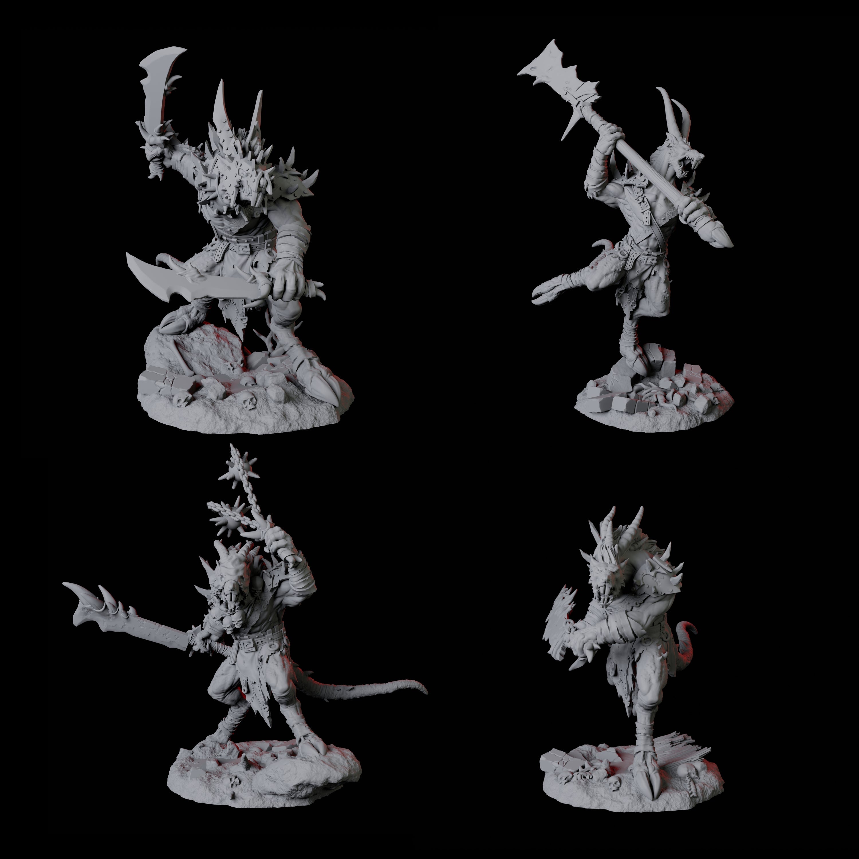 Four Blackfang Mutant Ratfolk Miniature for Dungeons and Dragons, Pathfinder or other TTRPGs