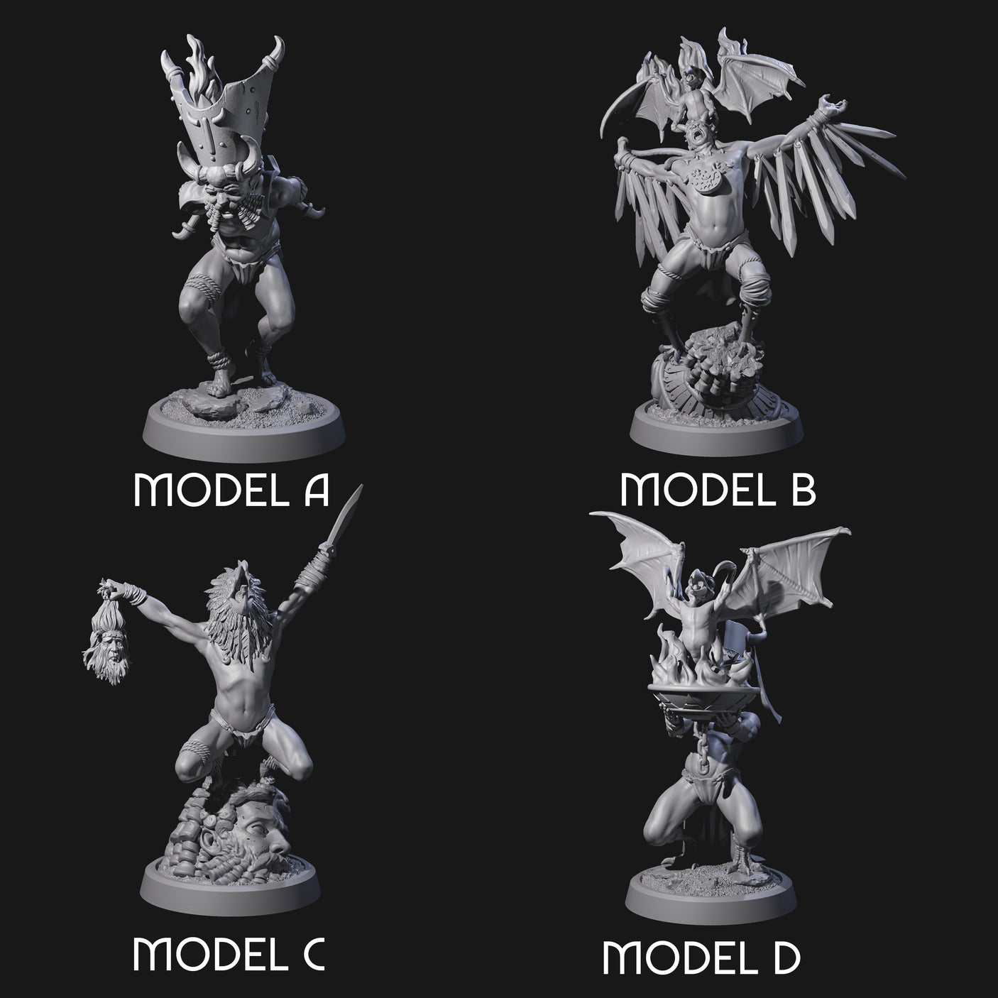 Four Blasphemous Human Cultists Miniature for Dungeons and Dragons, Pathfinder or other TTRPGs