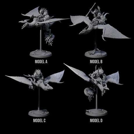 Four Boiling Lizardfolk Pteranodon Riders Miniature for Dungeons and Dragons, Pathfinder or other TTRPGs