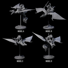 Four Boiling Lizardfolk Pteranodon Riders Miniature for Dungeons and Dragons, Pathfinder or other TTRPGs