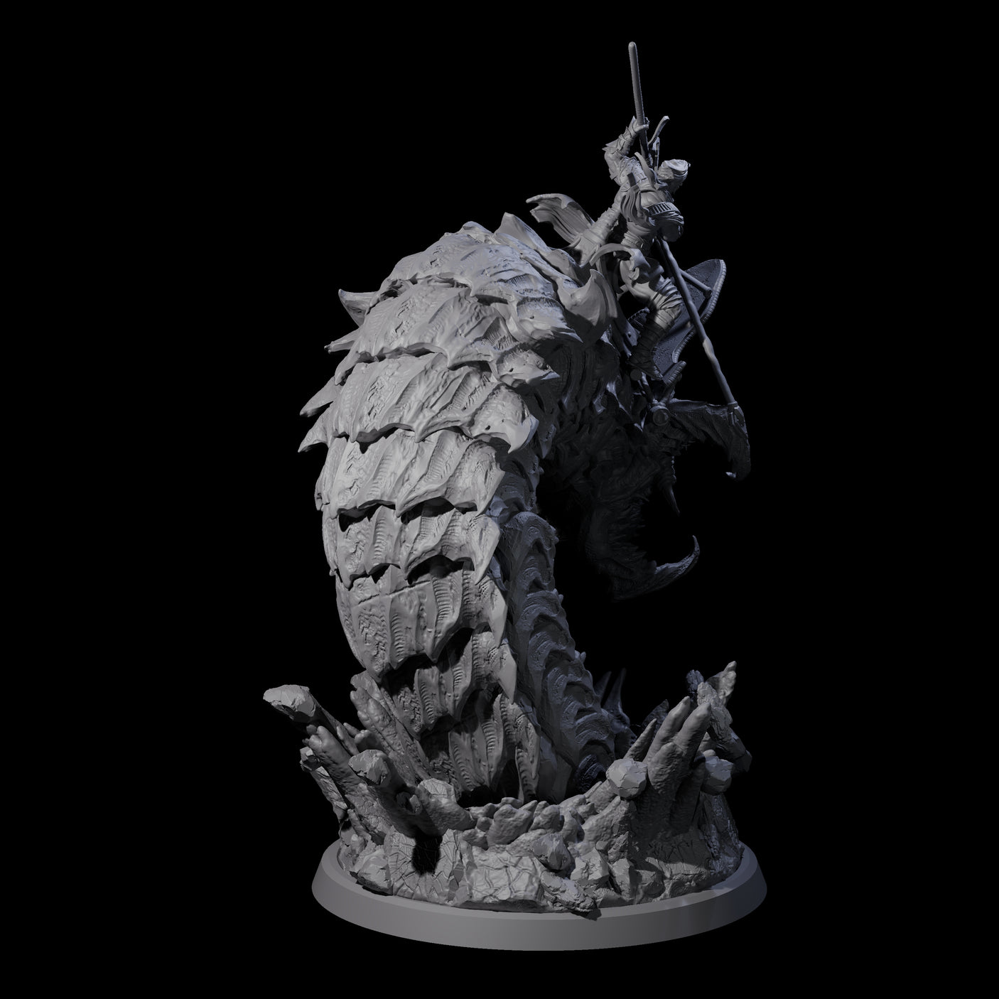 Four Bucking Purple Worm Riders Miniature for Dungeons and Dragons, Pathfinder or other TTRPGs