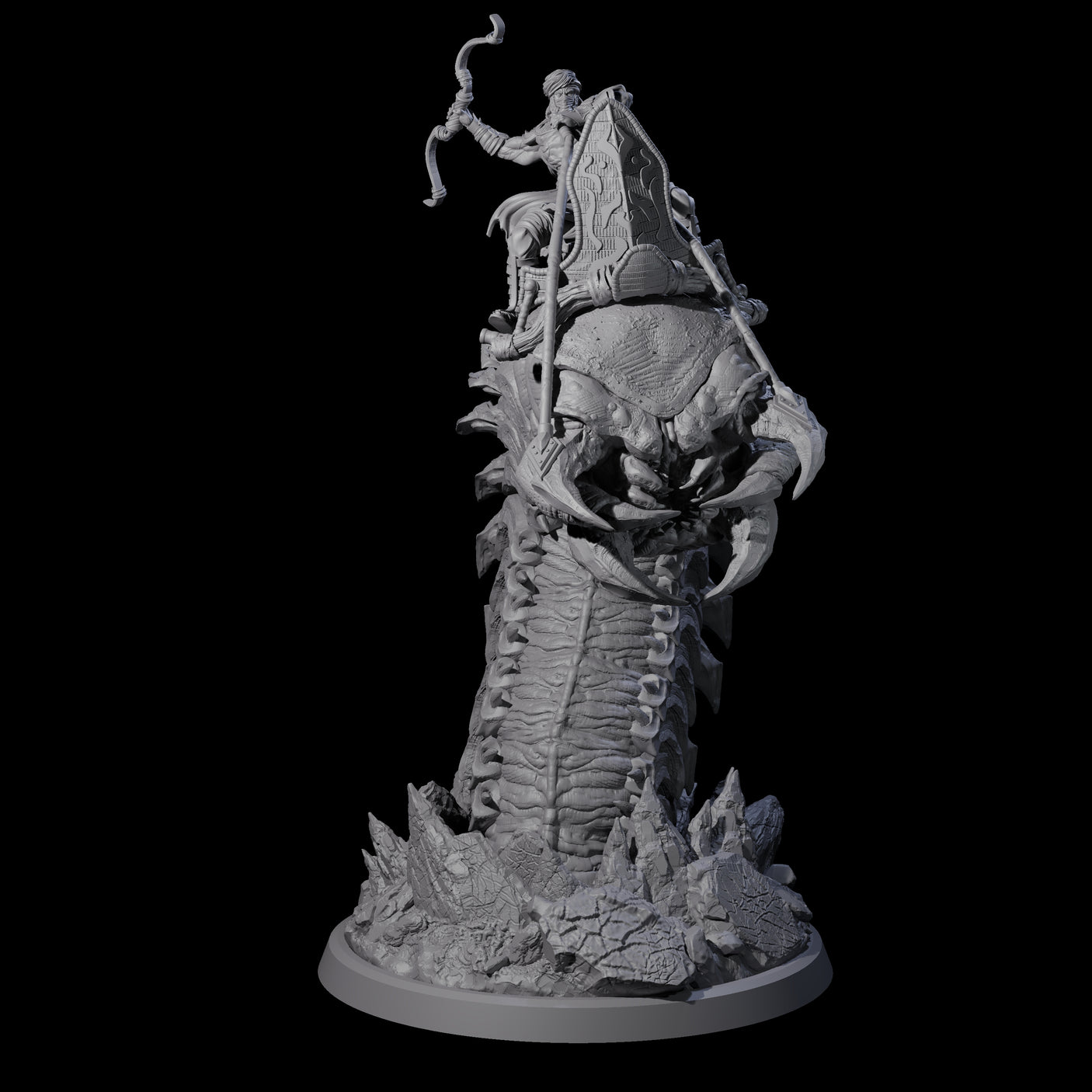 Four Bucking Purple Worm Riders Miniature for Dungeons and Dragons, Pathfinder or other TTRPGs