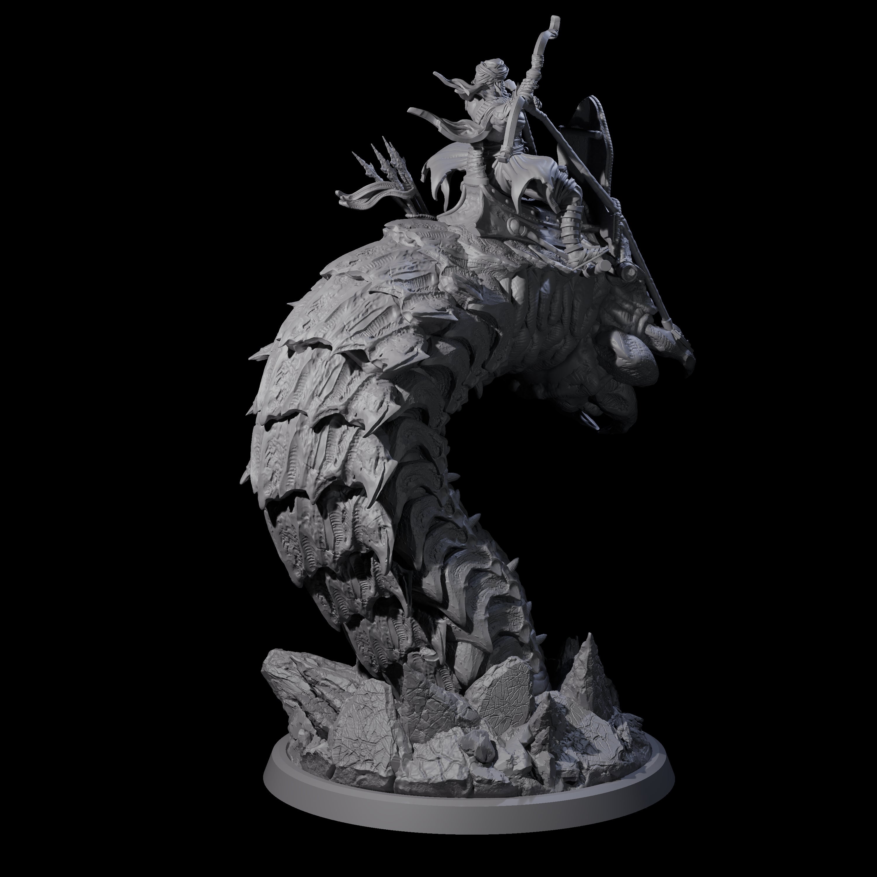 Four Bucking Purple Worm Riders Miniature for Dungeons and Dragons, Pathfinder or other TTRPGs