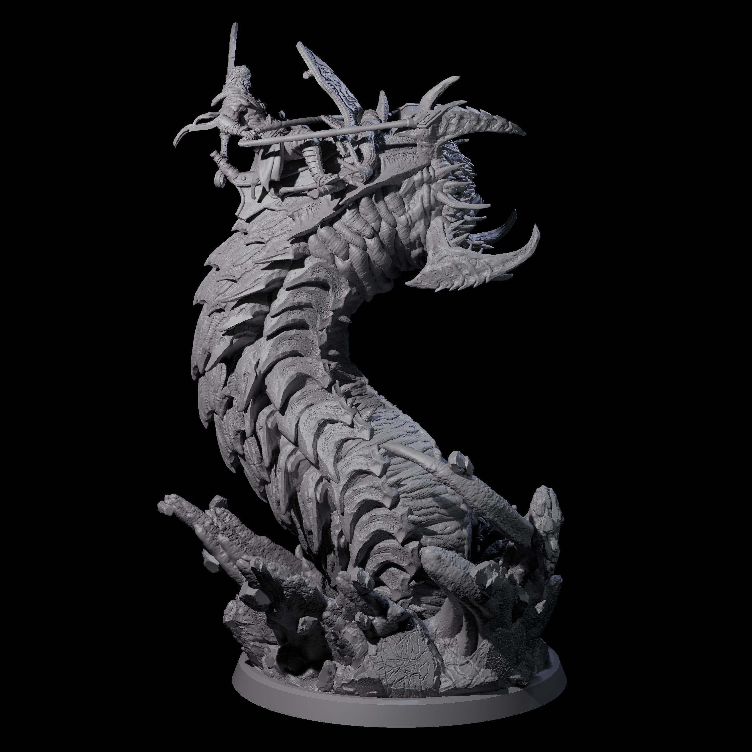 Four Bucking Purple Worm Riders Miniature for Dungeons and Dragons, Pathfinder or other TTRPGs