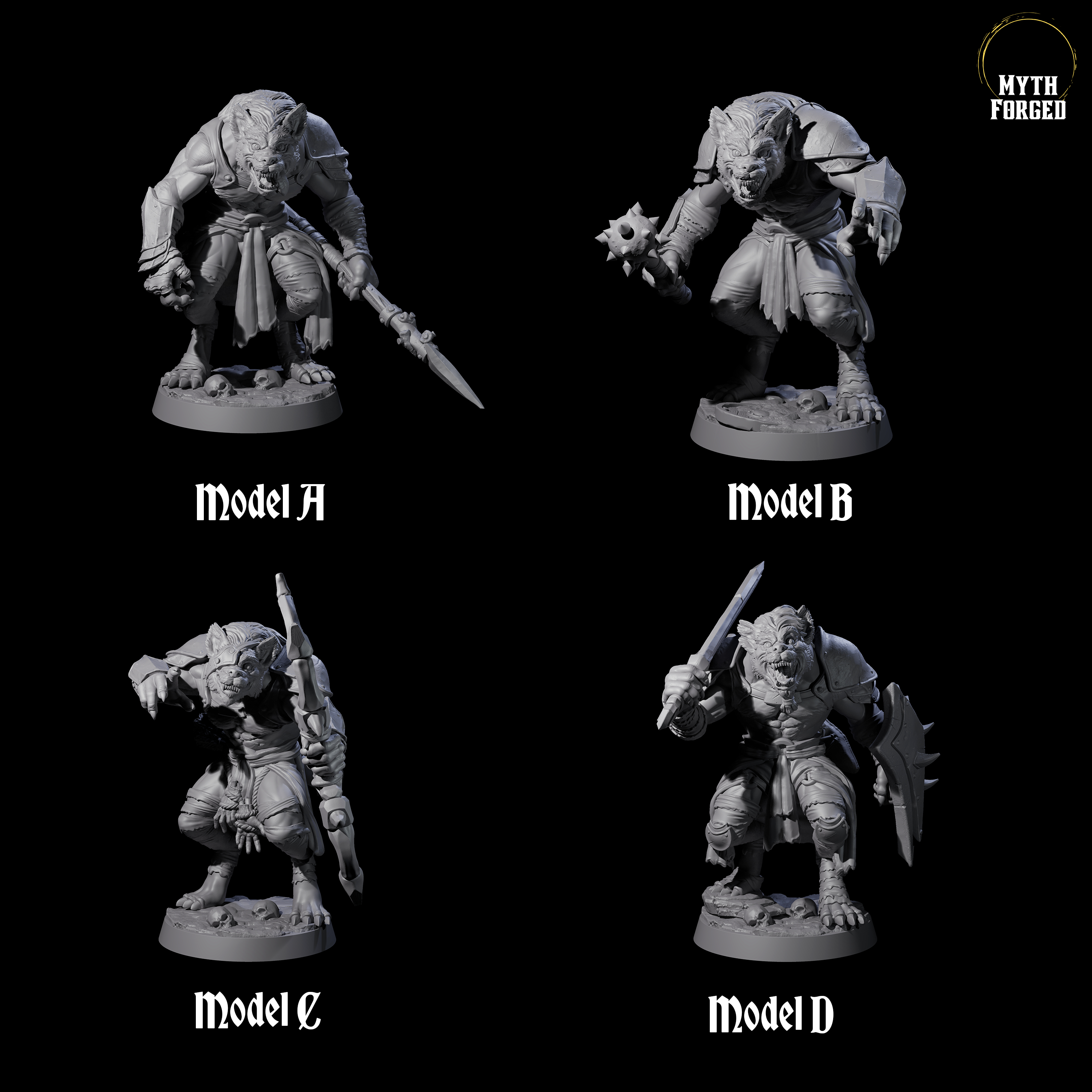 Four Cackling Gnolls Miniature for Dungeons and Dragons, Pathfinder or other TTRPGs
