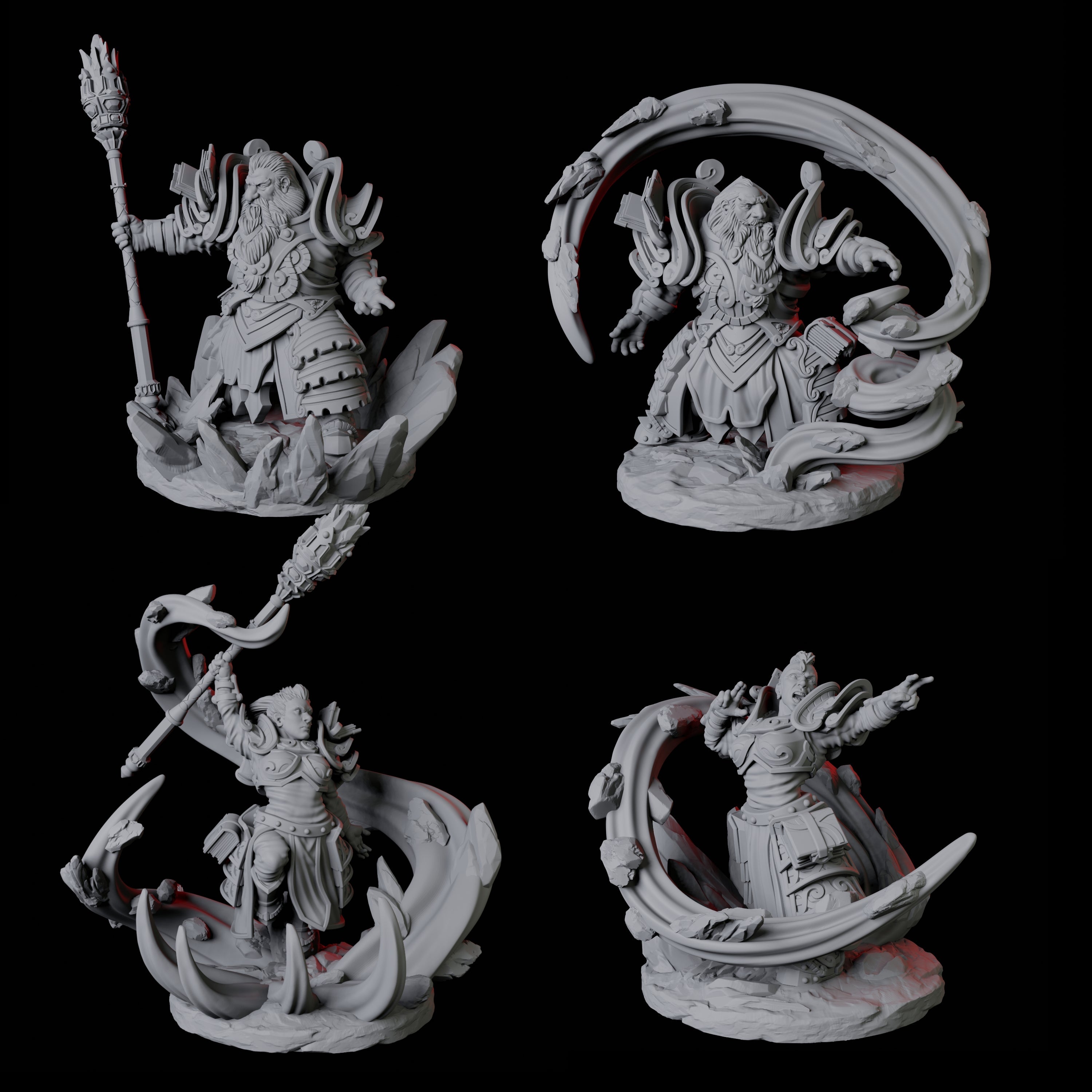 Four Casting Geomancers Miniature for Dungeons and Dragons, Pathfinder or other TTRPGs