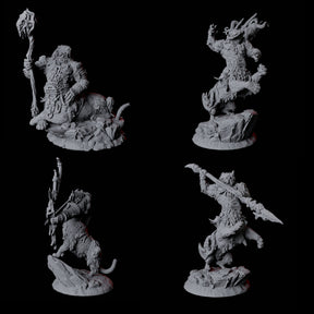 Four Cat Bear Centaurs Miniature for Dungeons and Dragons, Pathfinder or other TTRPGs