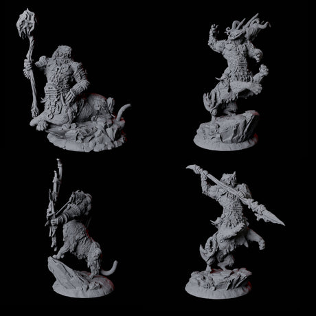 Four Cat Bear Centaurs Miniature for Dungeons and Dragons, Pathfinder or other TTRPGs