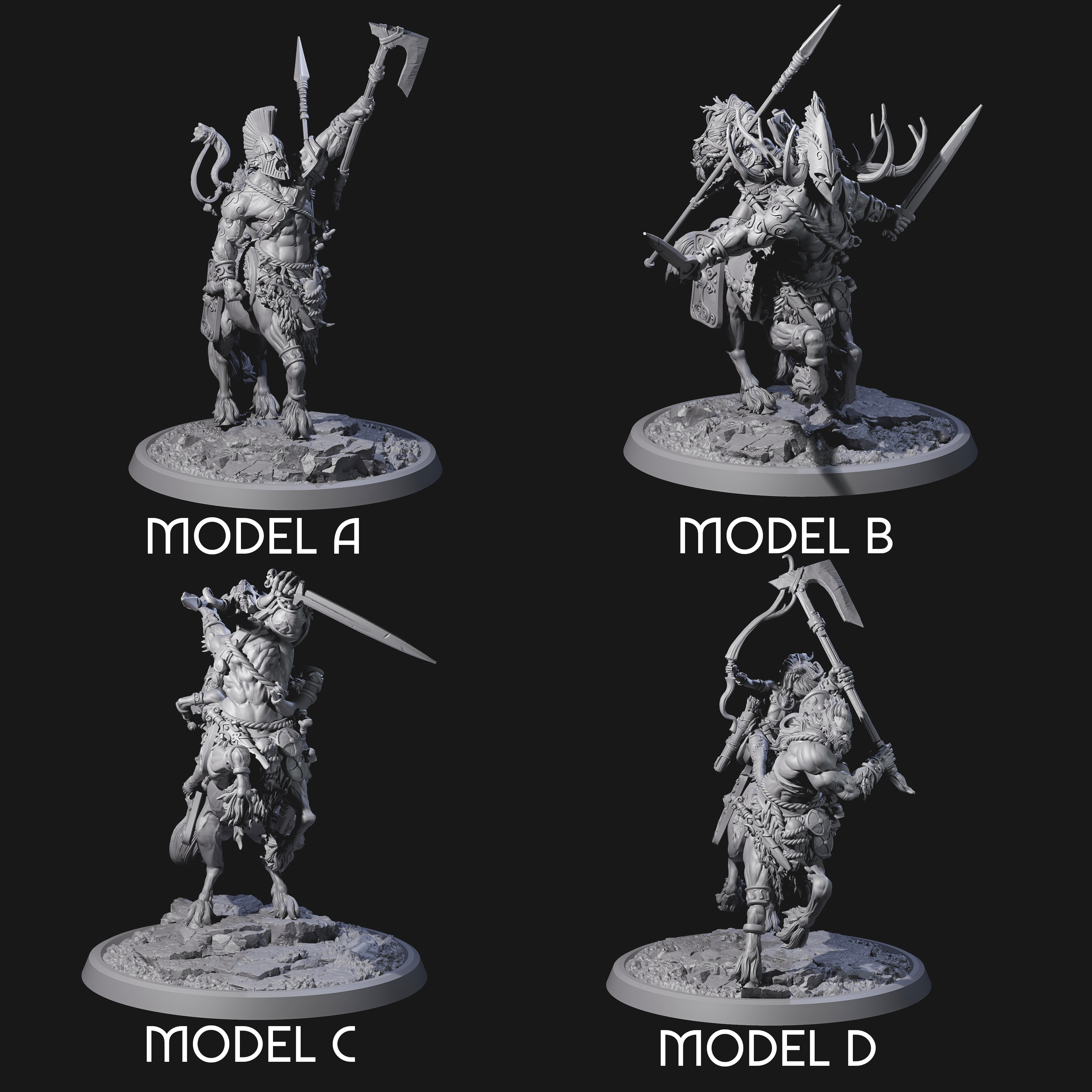 Four Centaur Elf Teamups Miniature for Dungeons and Dragons, Pathfinder or other TTRPGs